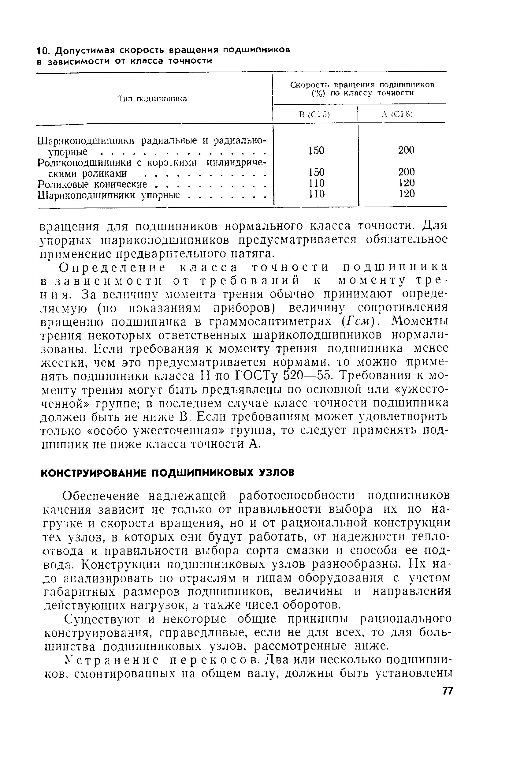 Обеспечение надлежащей работоспособности подшипников качения зависит не только от правильности выбора их по нагрузке и скорости вращения, но и от рациональной конструкции тех узлов, в которых они будут работать, от надежности теплоотвода и правильности выбора сорта смазки и способа ее подвода. Конструкции подшипниковых узлов разнообразны. Их надо анализировать по отраслям и типам оборудования с учетом габаритных размеров подшипников, величины и направления действующих нагрузок, а также чисел оборотов.
