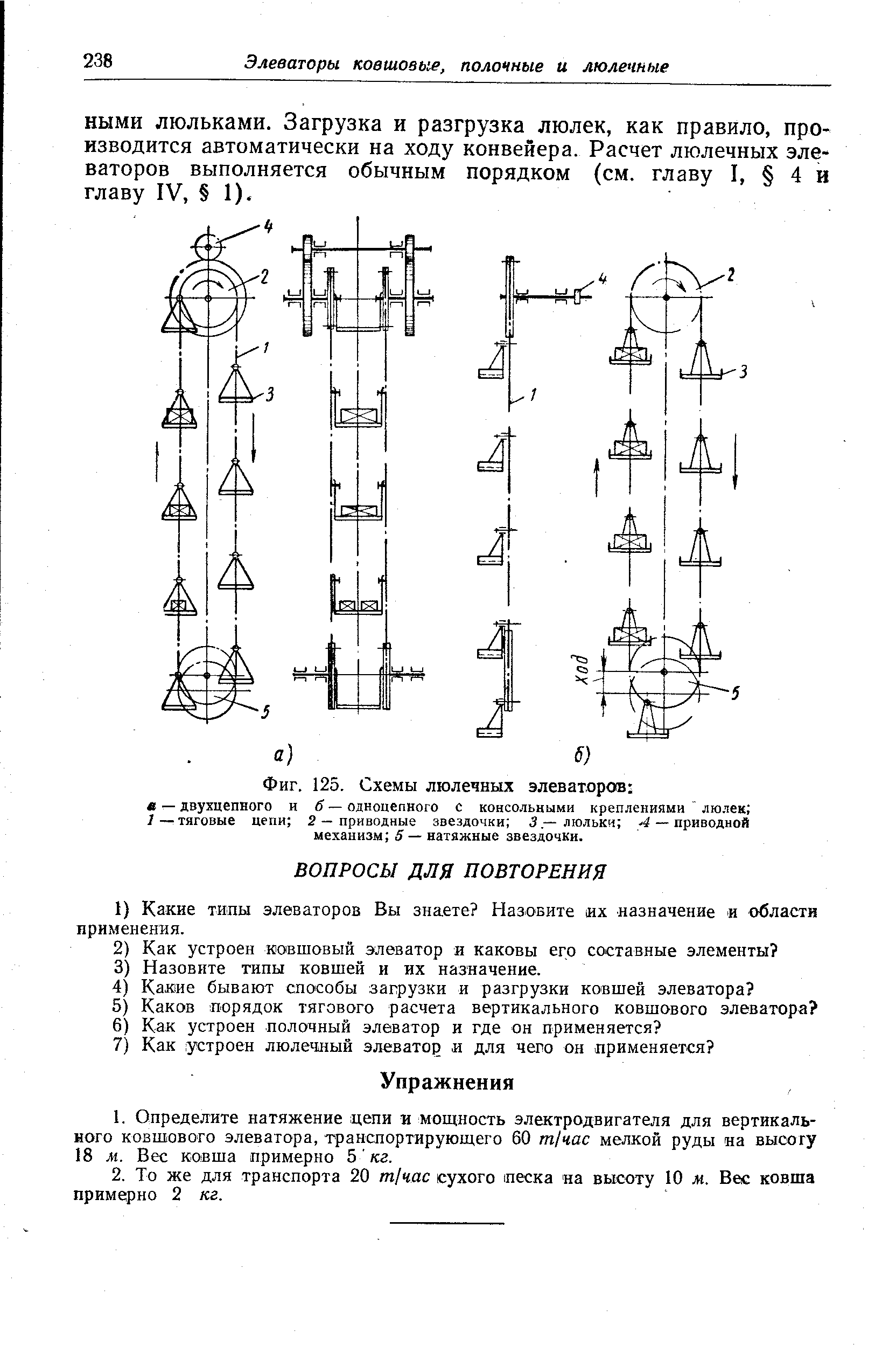 Фиг. 125. Схемы люлечных элеваторов 
