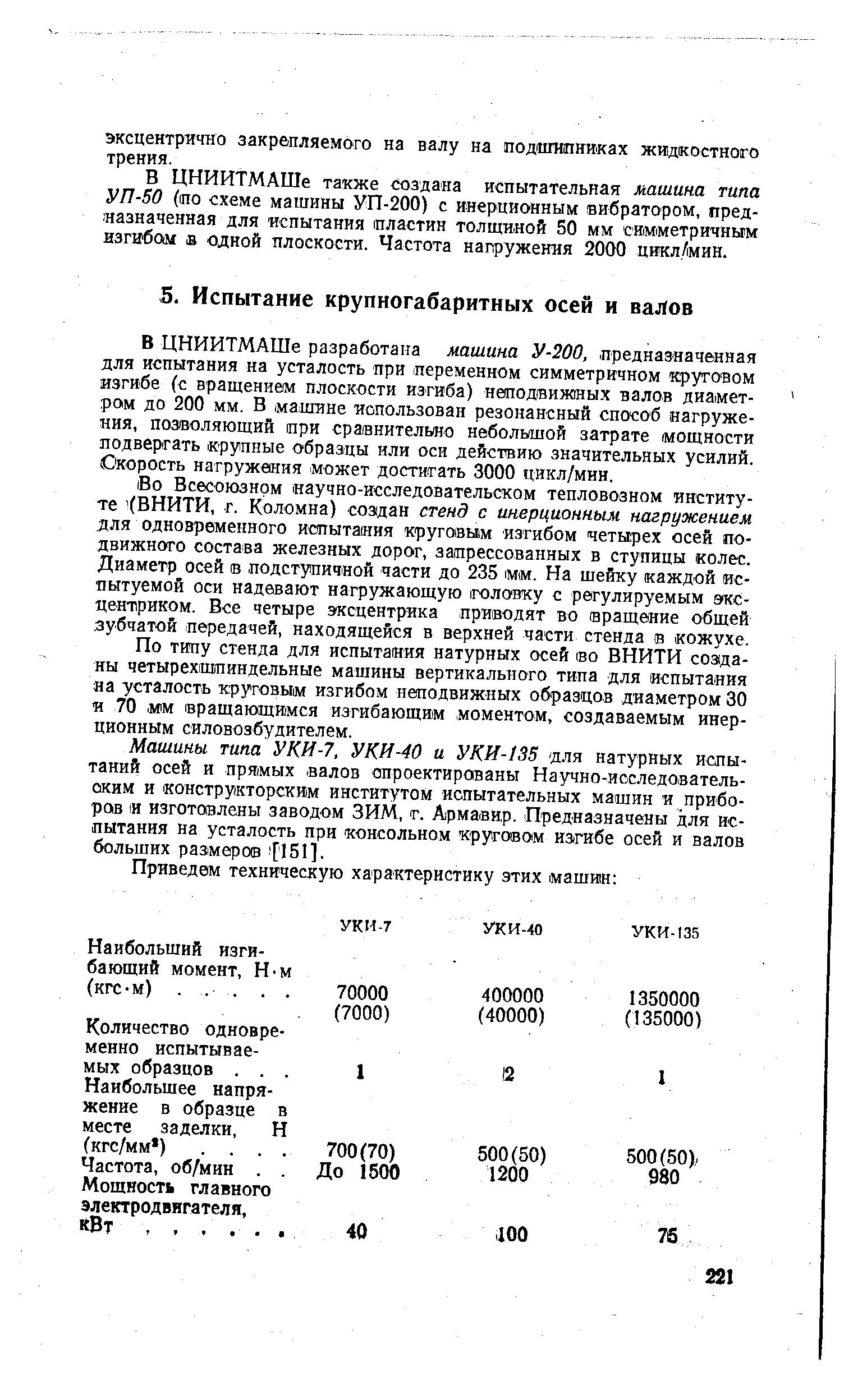 По ттту стенда для испытания натурных осей во ВНИТИ соз1да-ны четырехшпиндельные машины вертикального типа для испытания на усталость круговым изгибом неподвижных образцов диаметром 30 и 70 мм вращающимся изгибающим моментом, создаваемым инерционным силовозбудителем.
