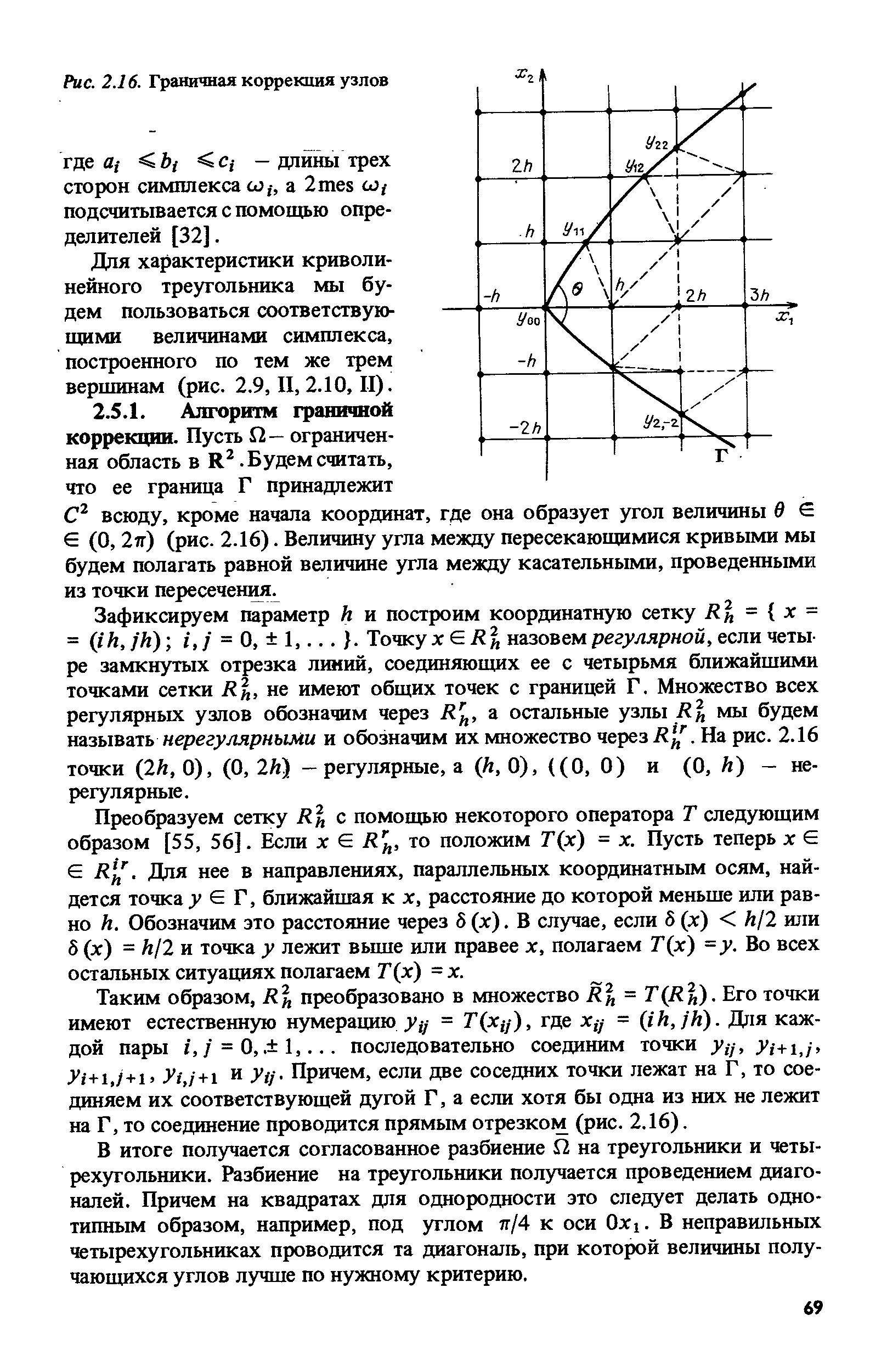 Таким образом, преобразовано в множество = Т(К%). Его точки имеют естественную нумерацию у у = Т(ху), где хц = (/А,/А). Для каждой пары /, / = О,. 1. последовательно соединим точки уц, у,+1 , Л+1./+1. Уг,1+1 и У -. Причем, если две соседних точки лежат на Г, то соединяем их соответствующей дугой Г, а если хотя бы одна из них не лежит на Г, то соединение проводится прямым отрезком (рис. 2.16).
