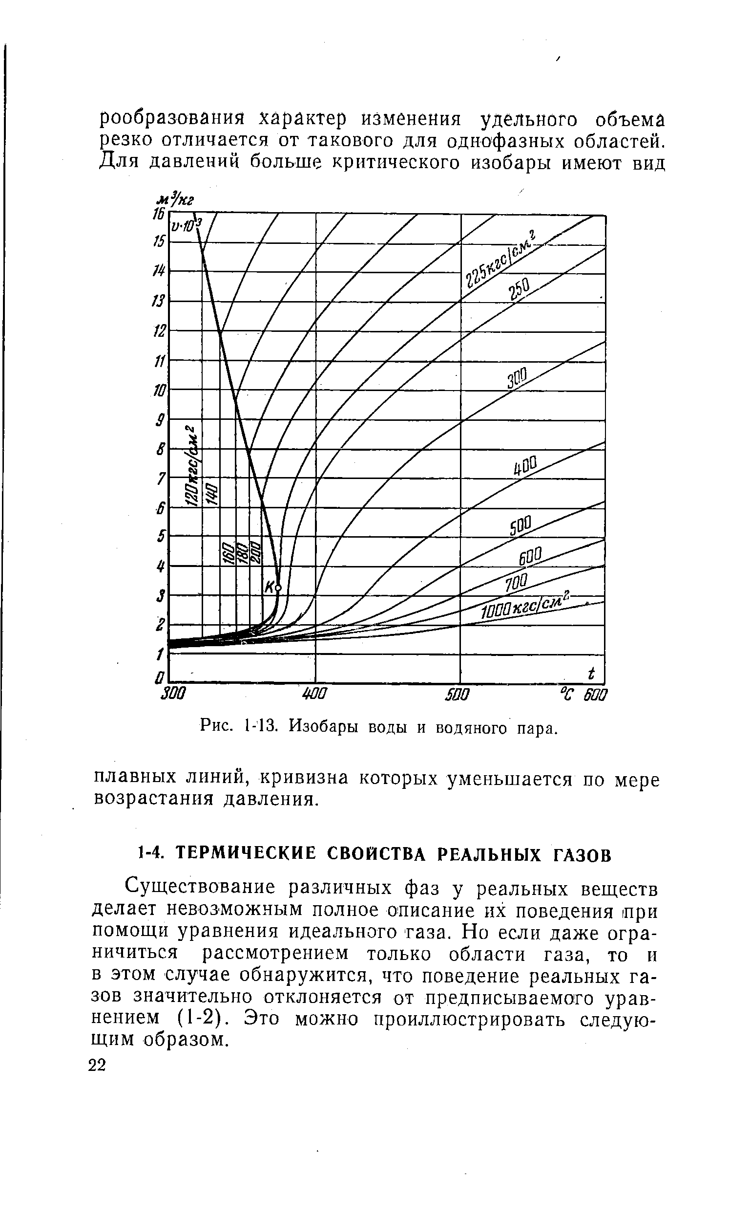 Существование различных фаз у реальных веществ делает невозможным полное описание их поведения при помощи уравнения идеального газа. Но если даже ограничиться рассмотрением только области газа, то и в этом случае обнаружится, что поведение реальных газов значительно отклоняется от предписываемого уравнением (1-2). Это можно проиллюстрировать следующим образом.
