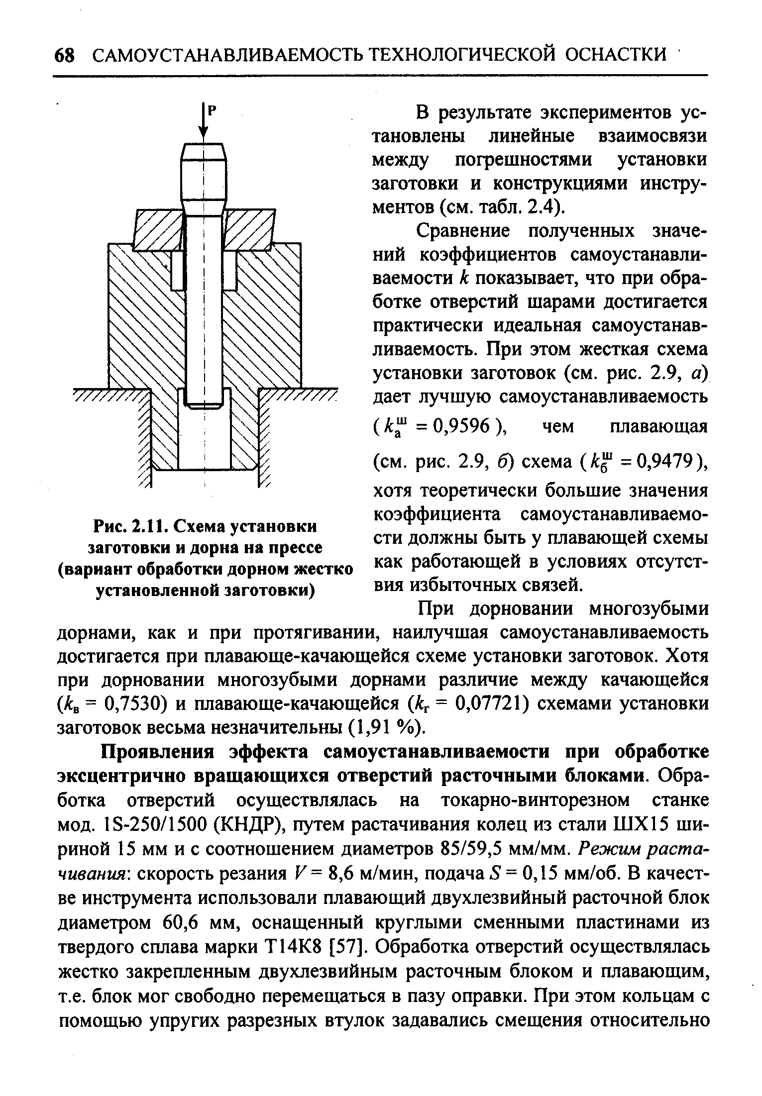 Рис. 2.11. <a href="/info/602550">Схема установки заготовки</a> н дорна на прессе (вариант обработки дорном жестко установленной заготовки)
