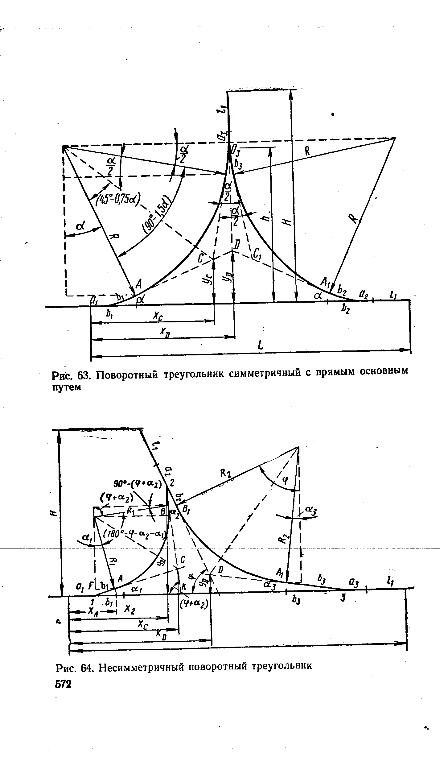 Рис. 63. Поворотный треугольник симметричный с прямым основным путем
