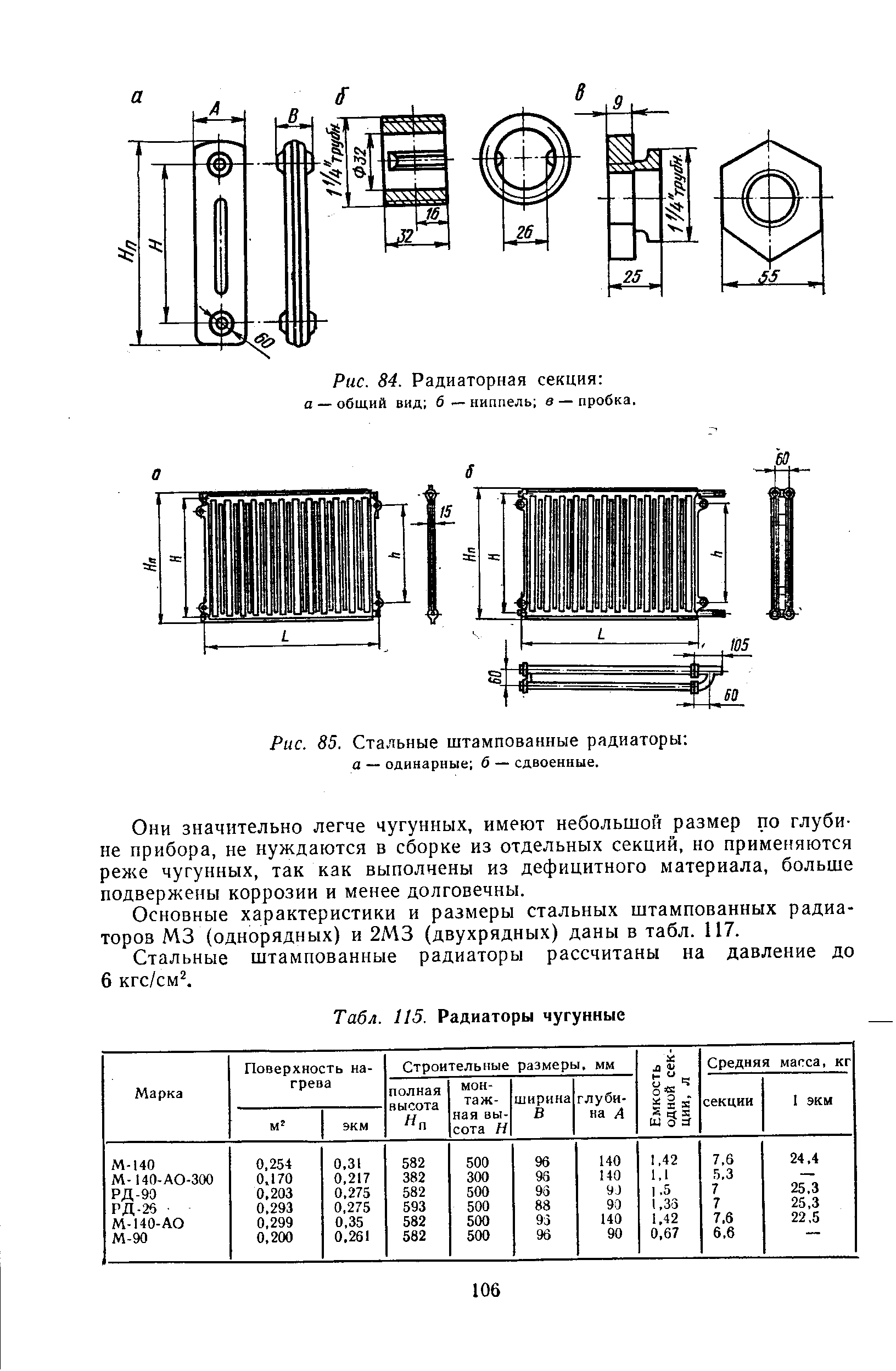 Рис. 85. Стальные штампованные радиаторы а — одинарные 6 — сдвоенные.
