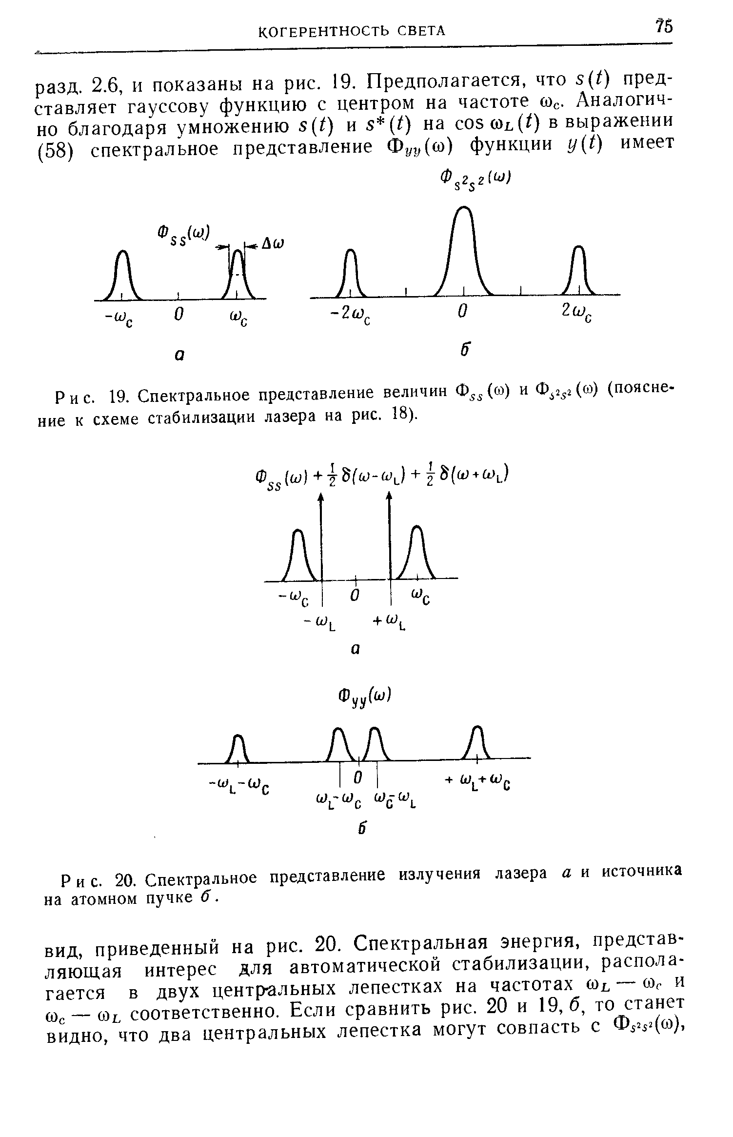 Рис. 19. <a href="/info/20953">Спектральное представление</a> величин (и) и (и) (пояснение к схеме стабилизации лазера на рис. 18).
