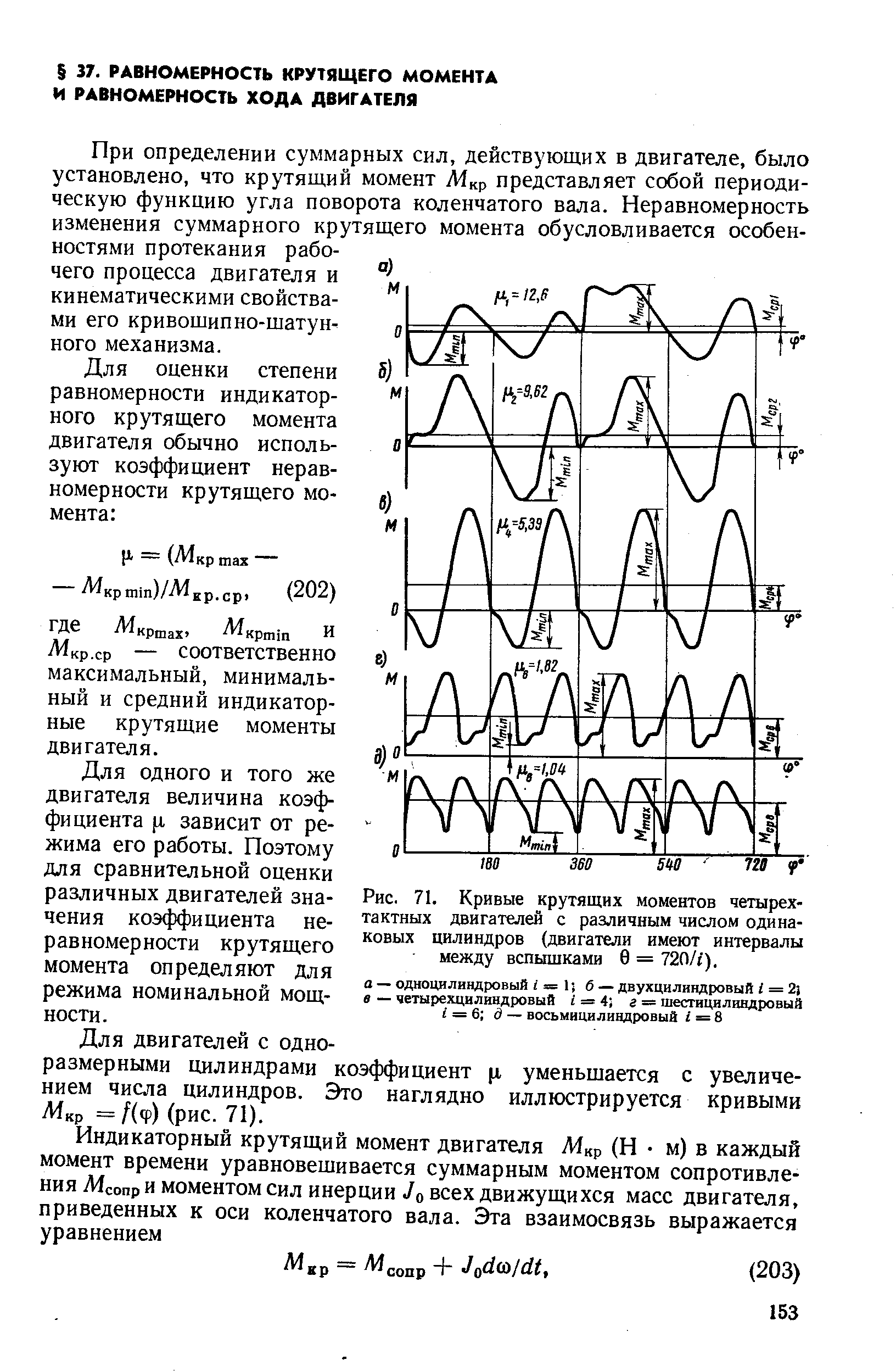 При определении суммарных сил, действующих в двигателе, было установлено, что крутящий момент Мкр представляет собой периодическую функцию угла поворота коленчатого вала. Неравномерность изменения суммарного крутящего момента обусловливается особенностями протекания рабочего процесса двигателя и кинематическими свойствами его кривошипно-шатунного механизма.
