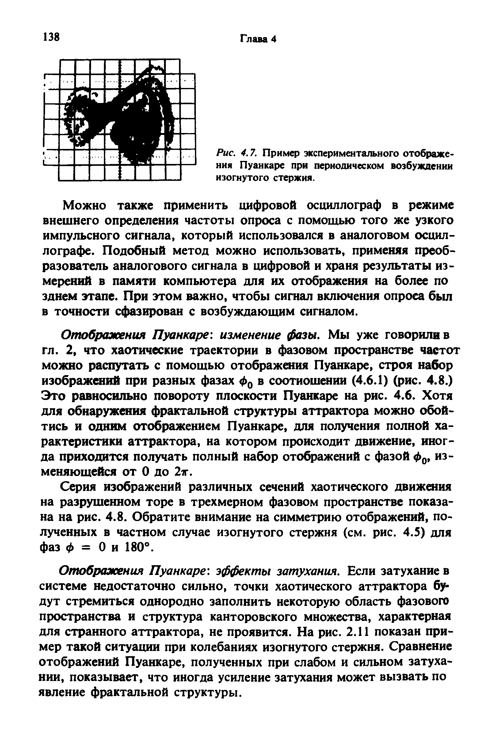 Рис. 4.7. Пример экспериментального отображения Пуанкаре при <a href="/info/212885">периодическом возбуждении</a> изогнутого стержня.
