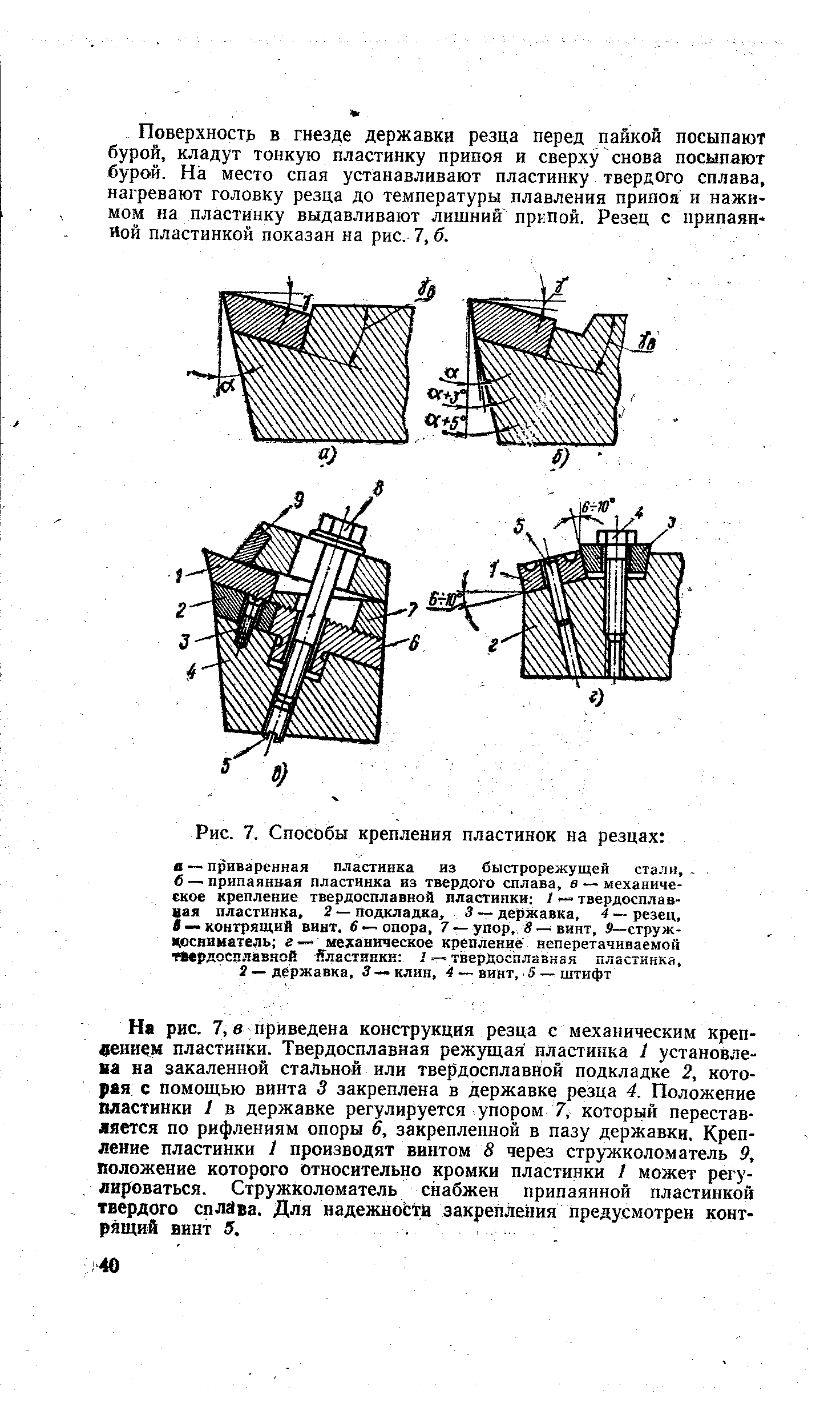 Рис. 7. Способы крепления пластинок на резцах 
