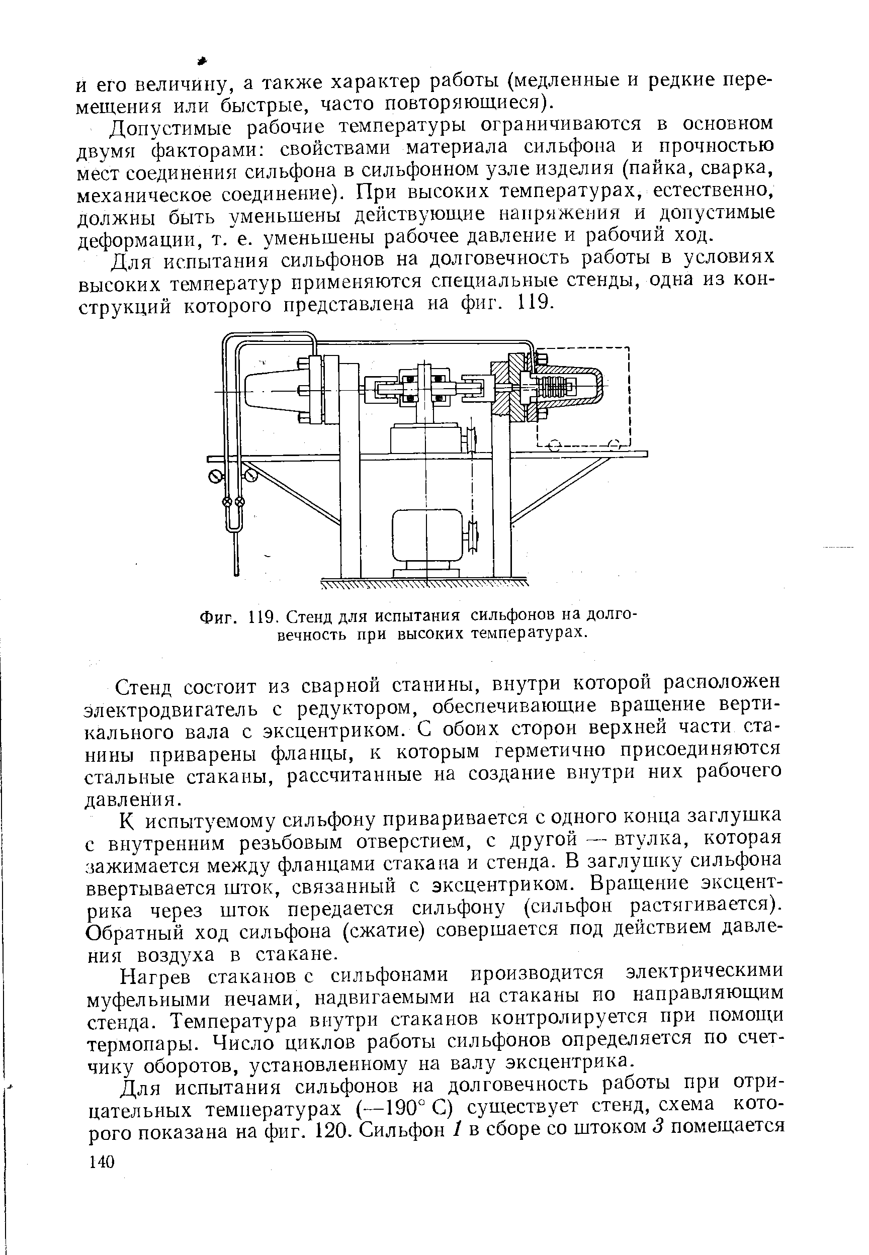 Фиг. 119. Стенд для испытания сильфонов на долговечность при высоких температурах.
