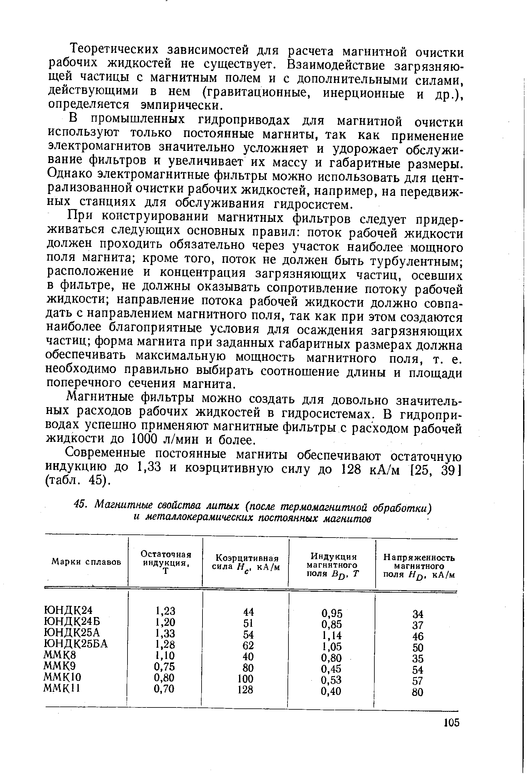 Теоретических зависимостей для расчета магнитной очистки рабочих жидкостей не существует. Взаимодействие загрязняющей частицы с магнитным полем и с дополнительными силами, действующими в нем (гравитационные, инерционные и др.). определяется эмпирически.
