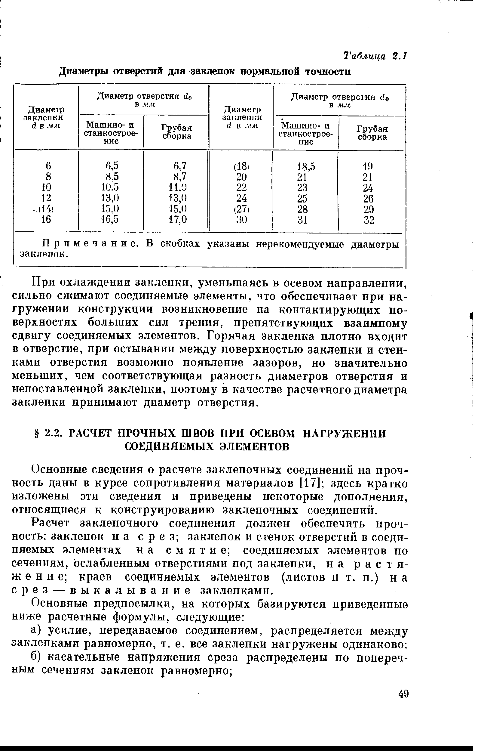 Основные сведения о расчете заклепочных соединений на прочность даны в курсе сопротивления материалов [17] здесь кратко изложены эти сведения и приведены некоторые дополнения, относящиеся к конструированию заклепочных соединений.
