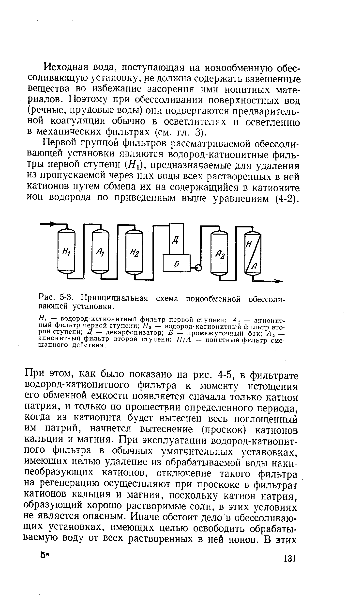 Рис. 5-3. <a href="/info/4763">Принципиальная схема</a> ионообменной обессоливающей установки.
