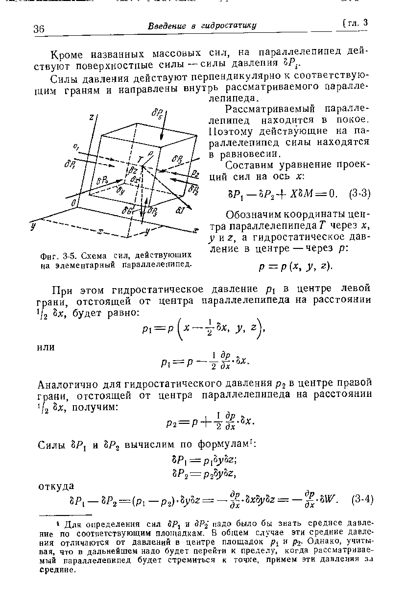 Кроме названных массовых сил, на параллелепипед дей ствуют поверхностные силы—силы давления ЬР..
