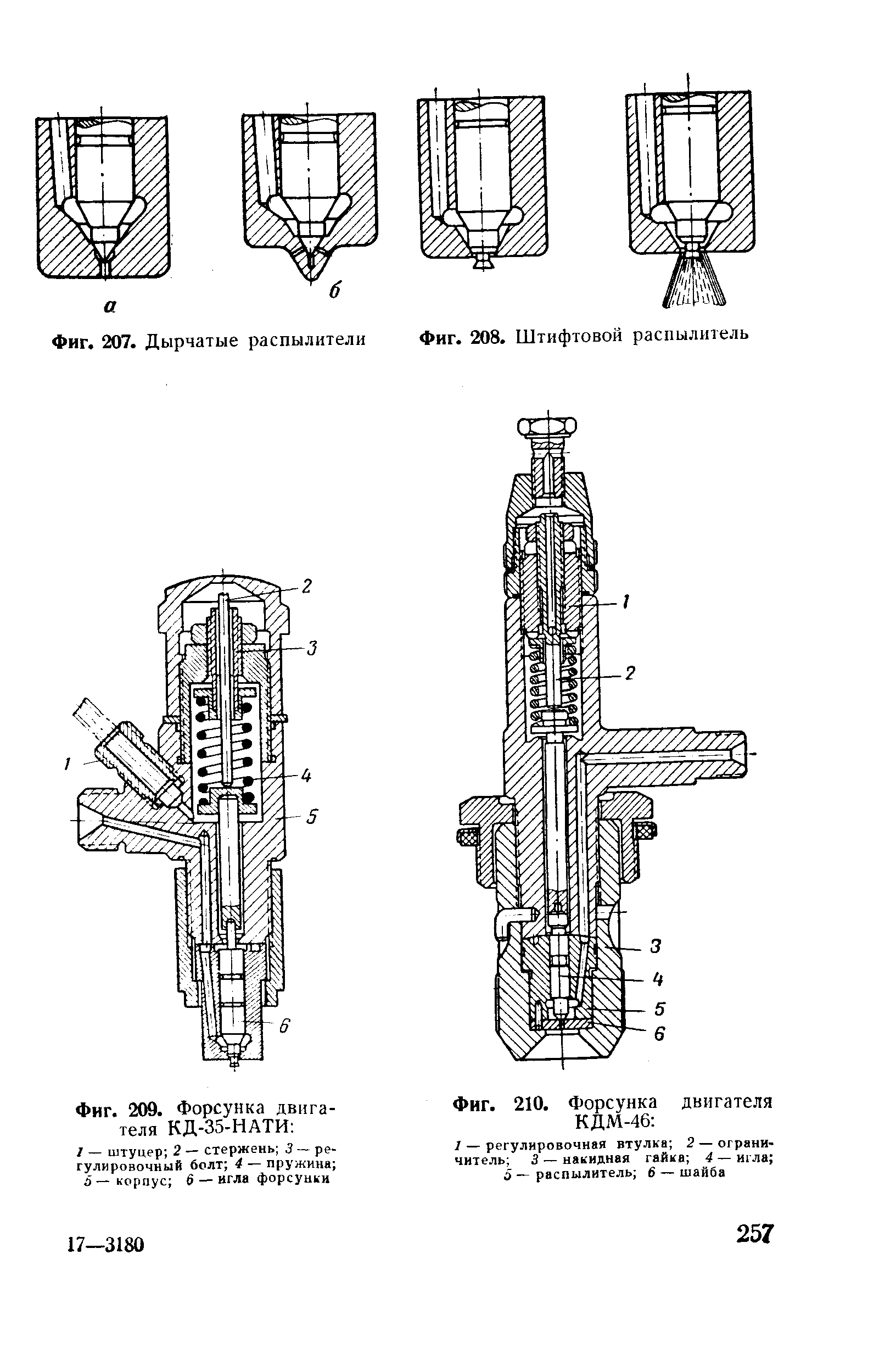 Фиг. 207. Дырчатые распылители Фиг. 208. Штифтовой распылитель
