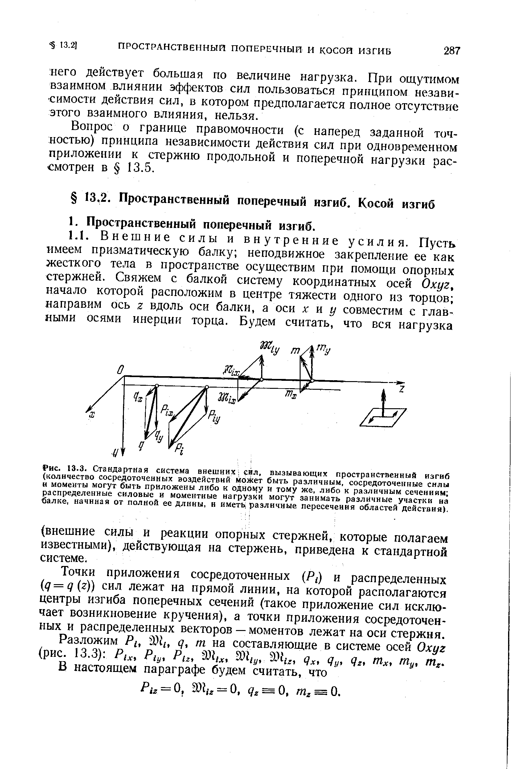 Точки приложения сосредоточенных (Я,) и распределенных (у=у г)) сил лежат на прямой линии, на которой располагаются центры изгиба поперечных сечений (такое приложение сил исключает возникновение кручения), а точки приложения сосредоточенных и распределенных векторов — моментов лежат на оси стержня.
