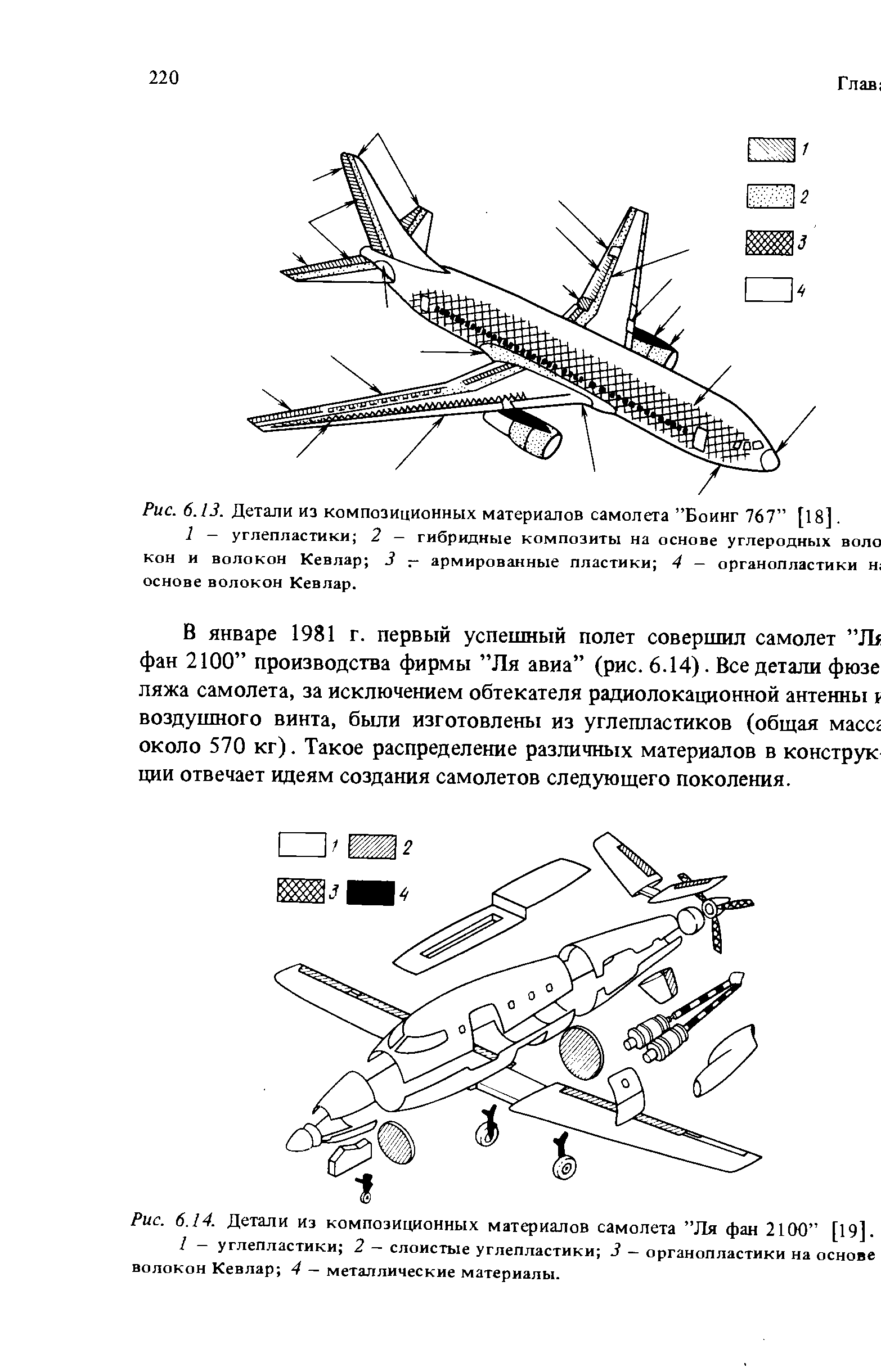 Рис. 6.13. Детали из композиционных материалов самолета Боинг 767 [18].
