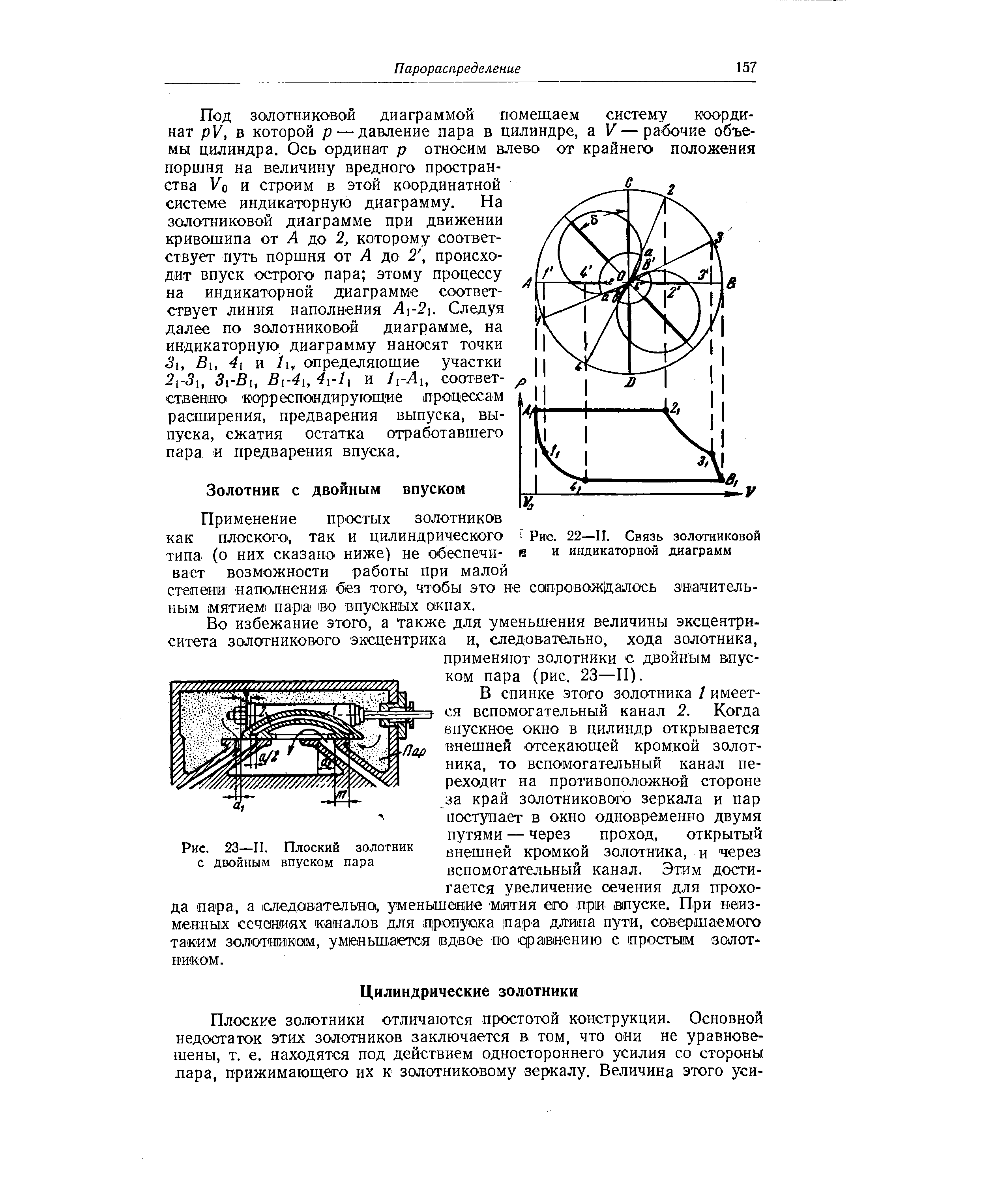 Рис. 22—II. Связь золотниковой 1 и индикаторной диаграмм
