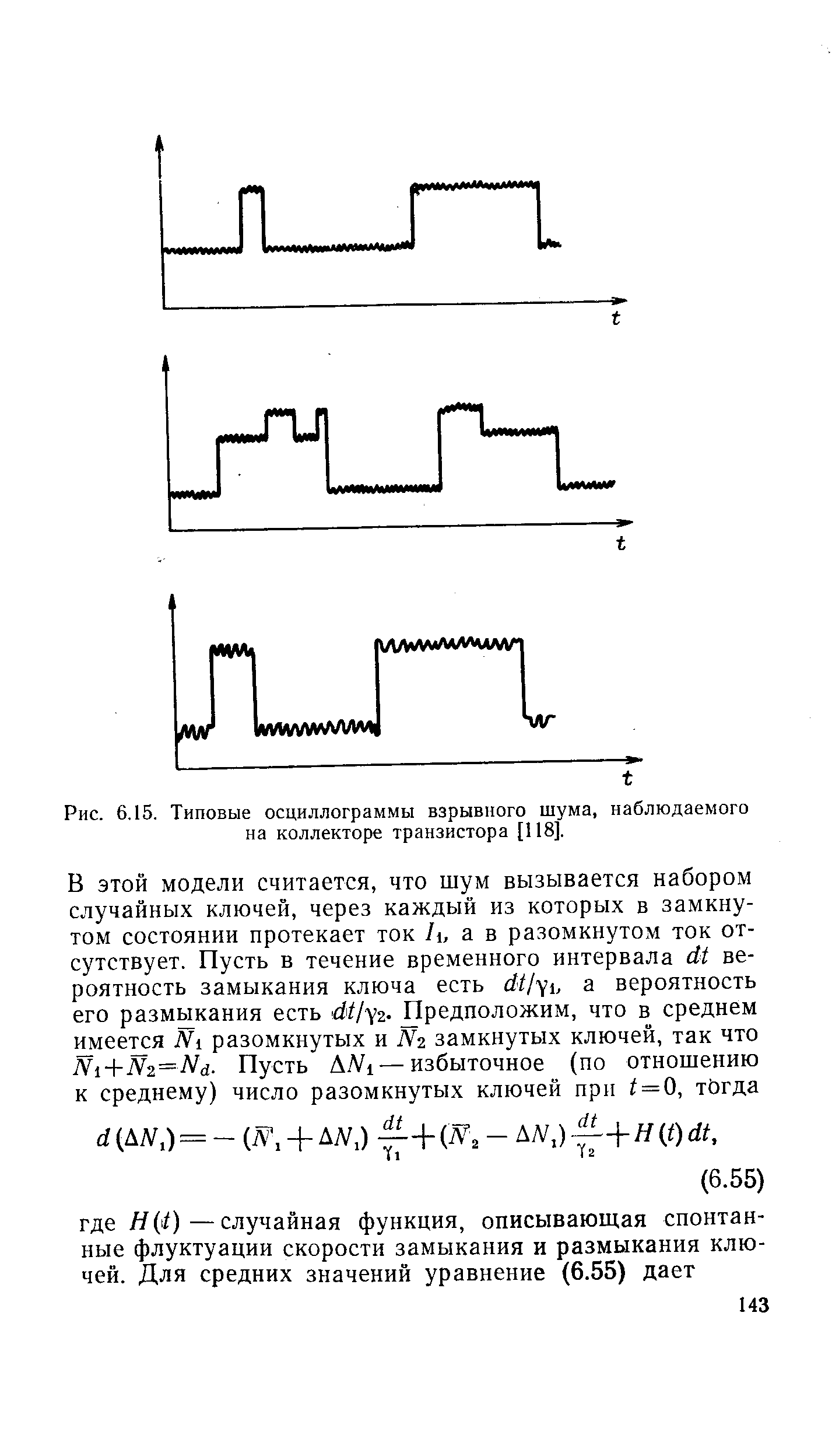 Рис. 6.15. Типовые осциллограммы взрывного шума, наблюдаемого на коллекторе транзистора [118].
