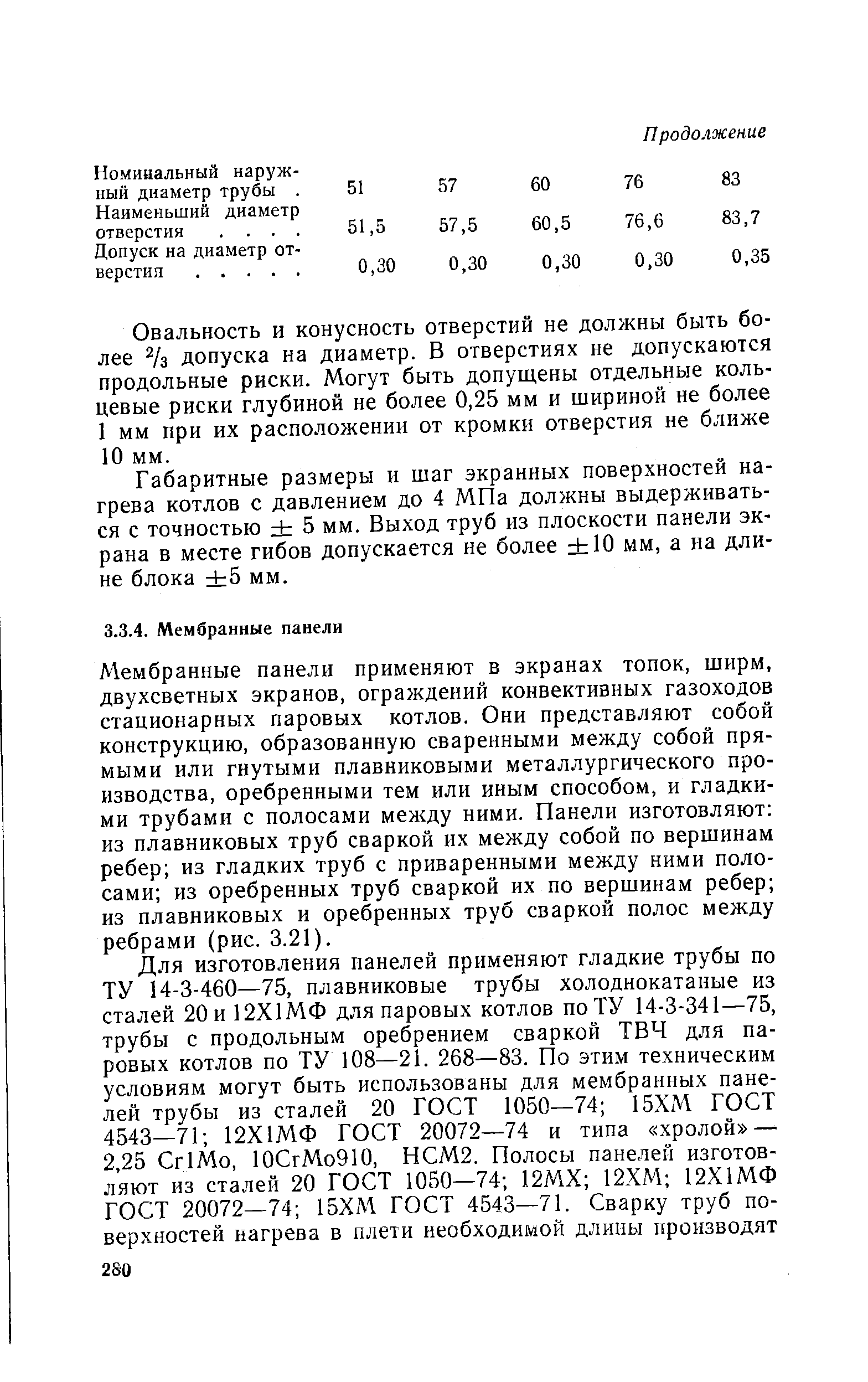 Мембранные панели применяют в экранах топок, ширм, двухсветных экранов, ограждений конвективных газоходов стационарных паровых котлов. Они представляют собой конструкцию, образованную сваренными между собой прямыми или гнутыми плавниковыми металлургического производства, сребренными тем или иным способом, и гладкими трубами с полосами между ними. Панели изготовляют из плавниковых труб сваркой их между собой по вершинам ребер из гладких труб с приваренными между ними полосами из оребренных труб сваркой их по вершинам ребер из плавниковых и оребренных труб сваркой полос между ребрами (рис. 3.21).
