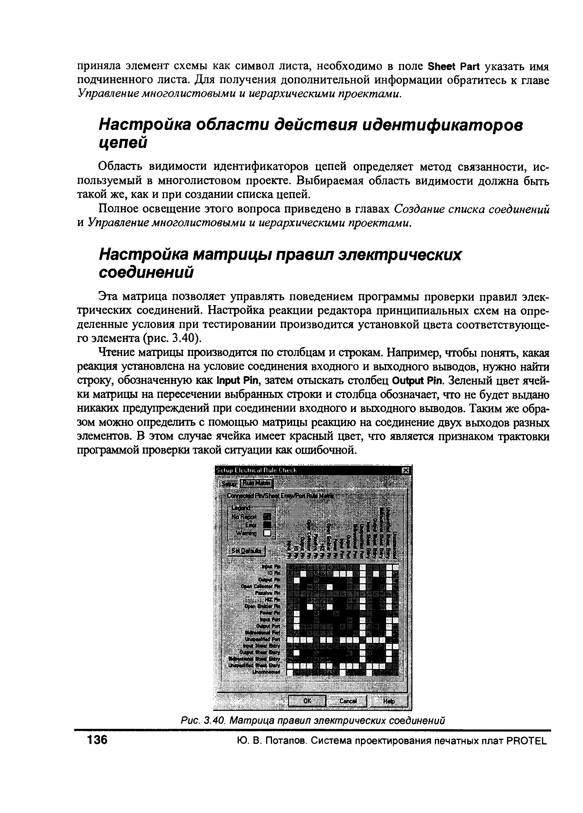 Область видимости идентификаторов цепей определяет метод связанности, используемый в многолистовом проекте. Выбираемая область видимости должна быть такой же, как и при создании списка цепей.
