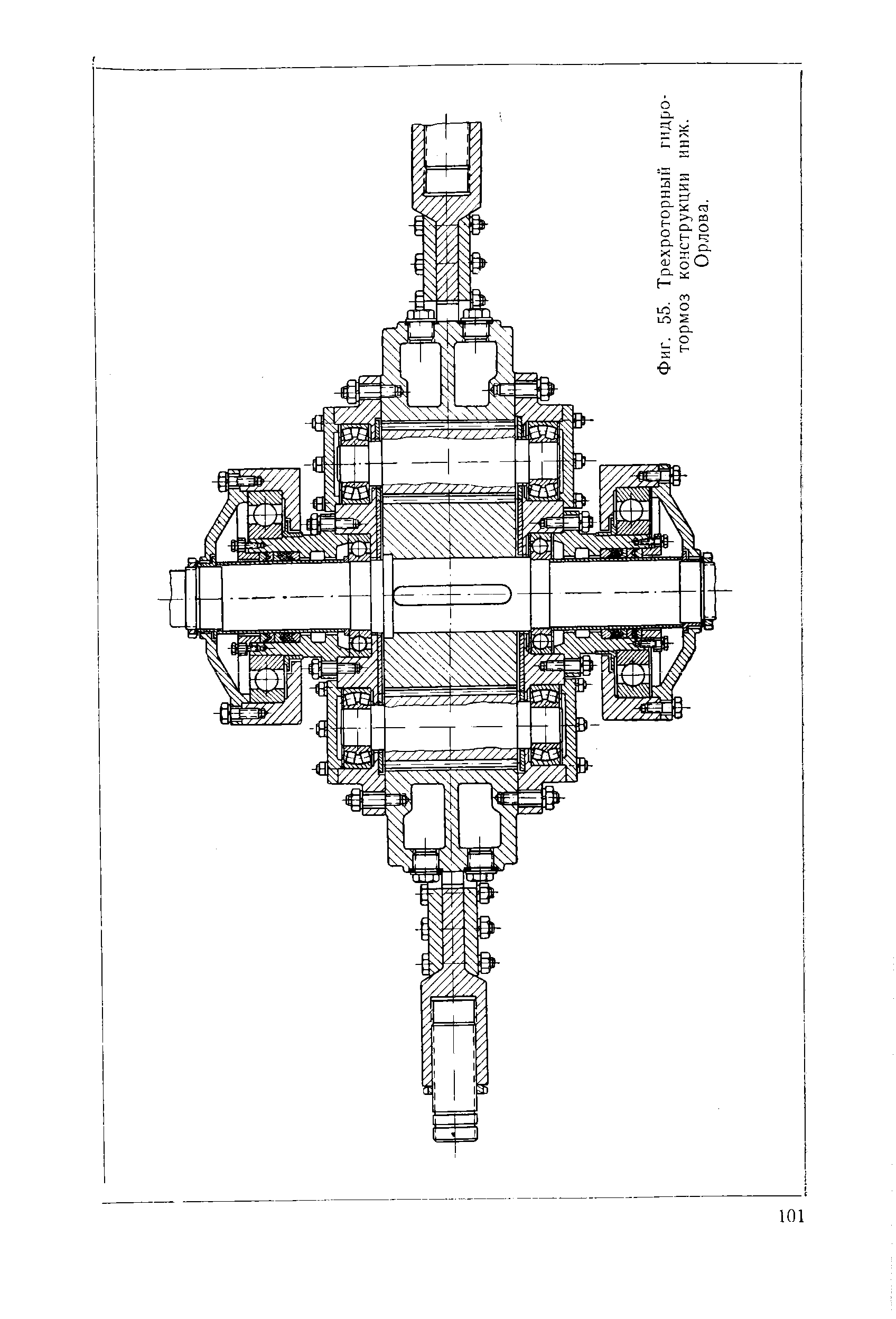 Фиг. 55. Трехроторный гидротормоз конструкции ннж. Орлова.
