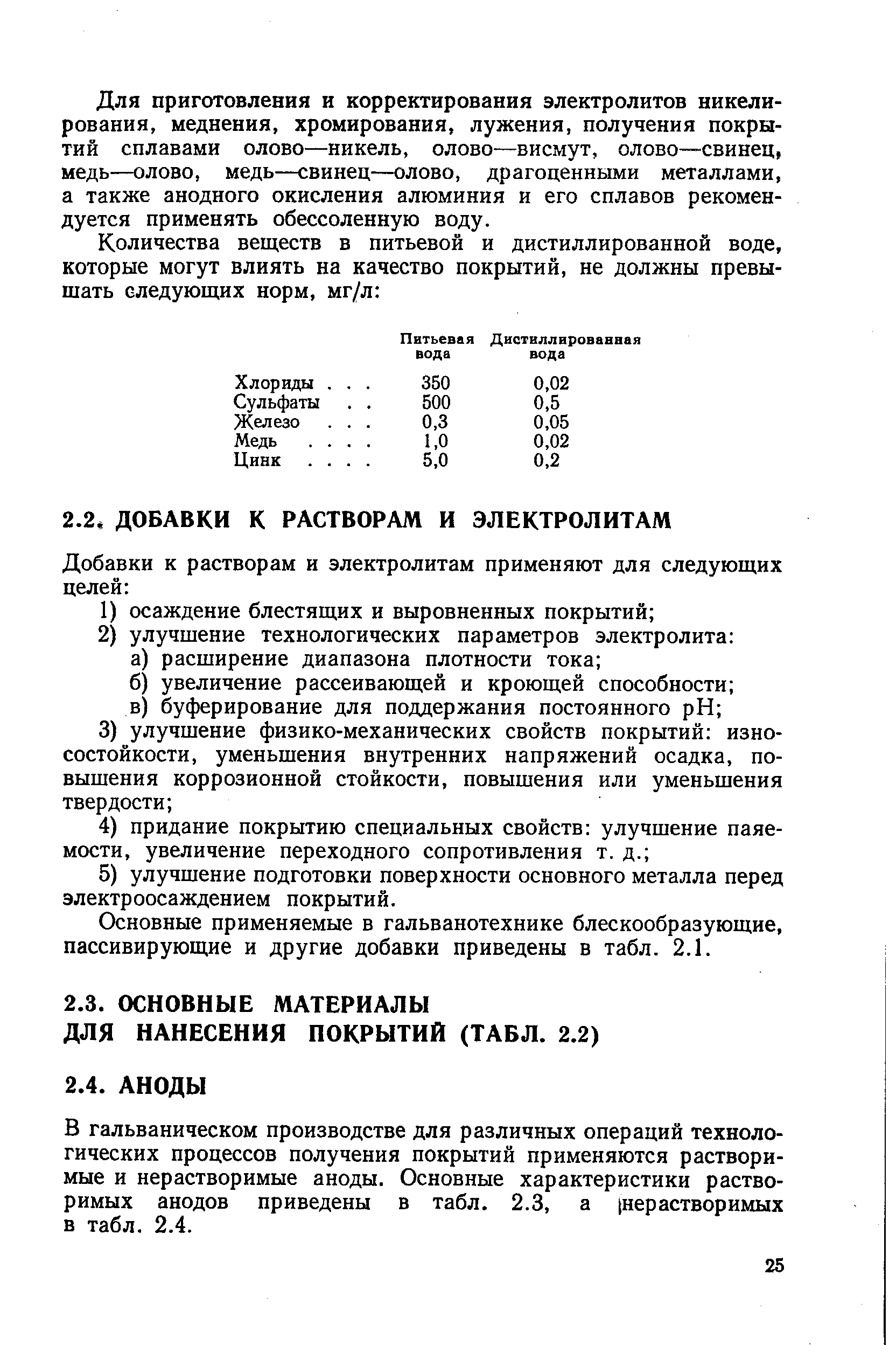 В гальваническом производстве для различных операций технологических процессов получения покрытий применяются растворимые и нерастворимые аноды. Основные характеристики растворимых анодов приведены в табл. 2.3, а нерастворимых в табл. 2.4.
