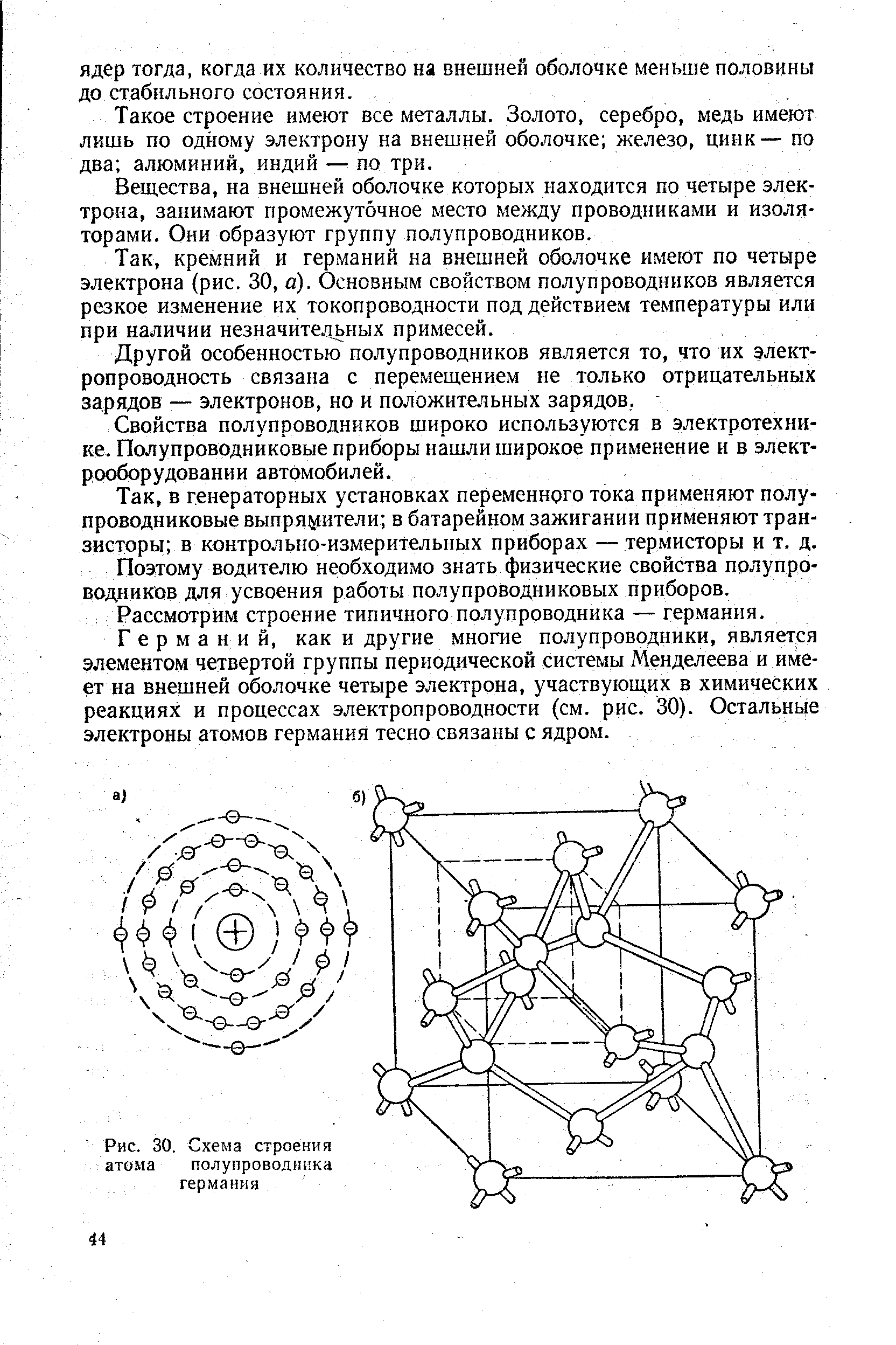 Рис. 30. Схема строения атома полупроводника германия
