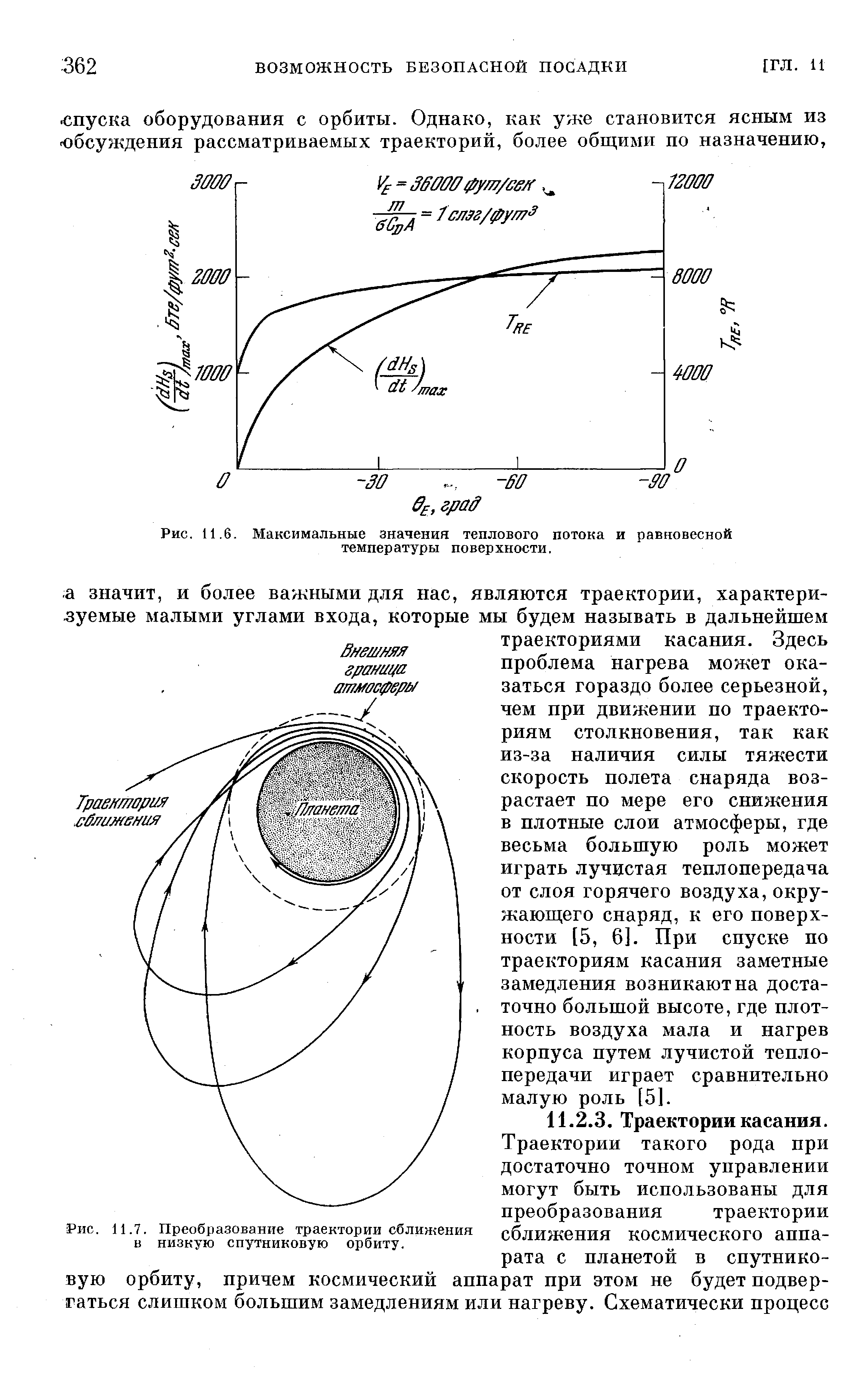 Рис. 11.7. Преобразование траектории сближения в низкую спутниковую орбиту.
