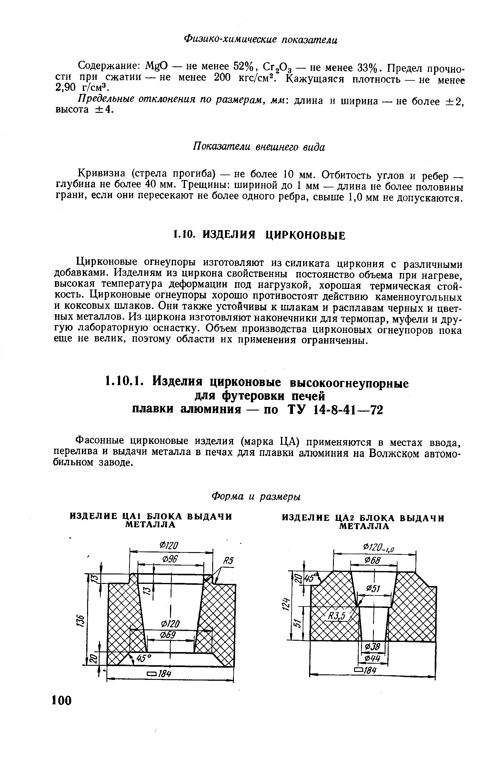 Фасонные цирконовые изделия (марка ЦА) применяются в местах ввода, перелива и выдачи металла в печах для плавки алюминия на Волжском автомобильном заводе.
