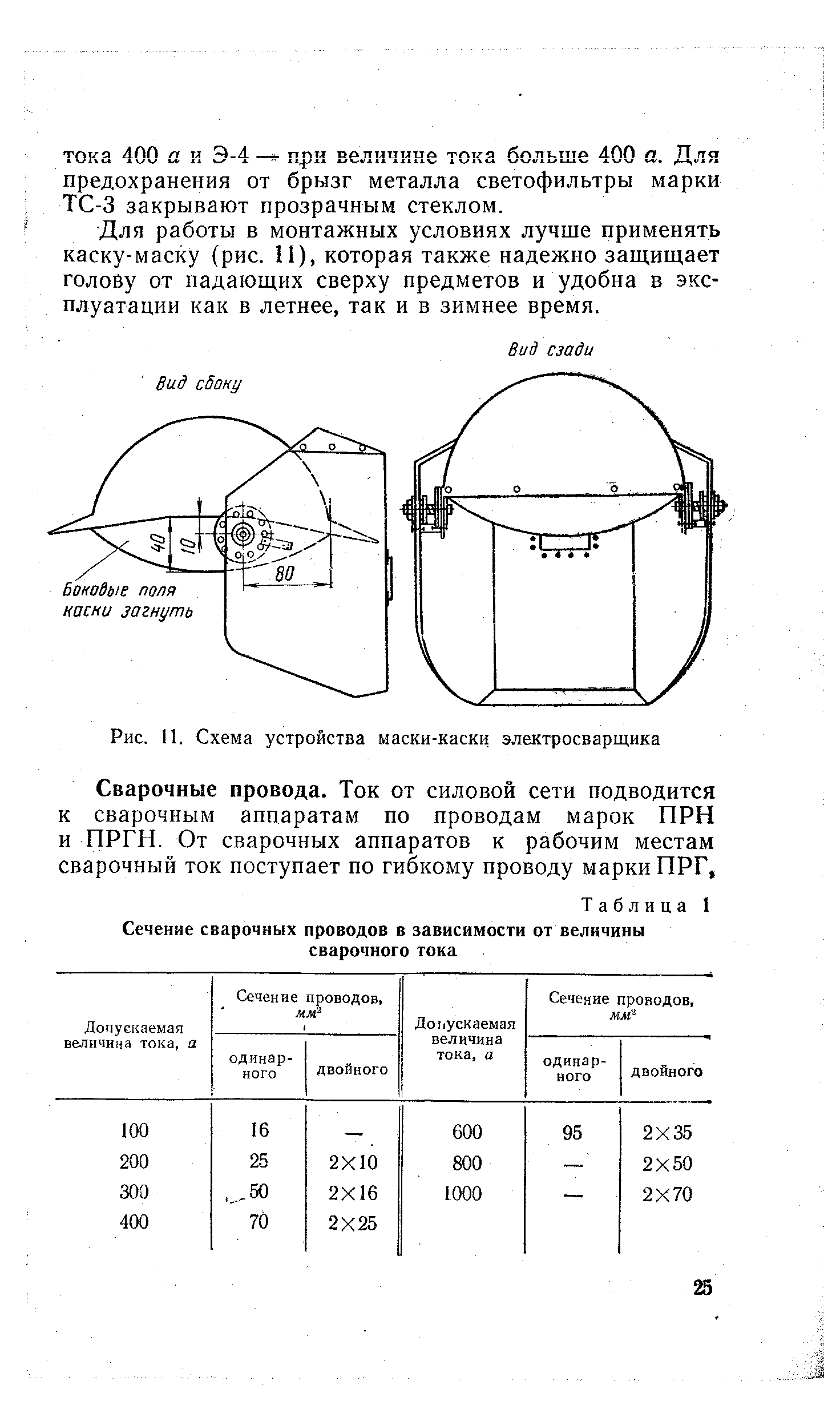 Для работы в монтажных условиях лучше применять каску-маску (рис. 11), которая также надежно защищает голову от падающих сверху предметов и удобна в эксплуатации как в летнее, так и в зимнее время.
