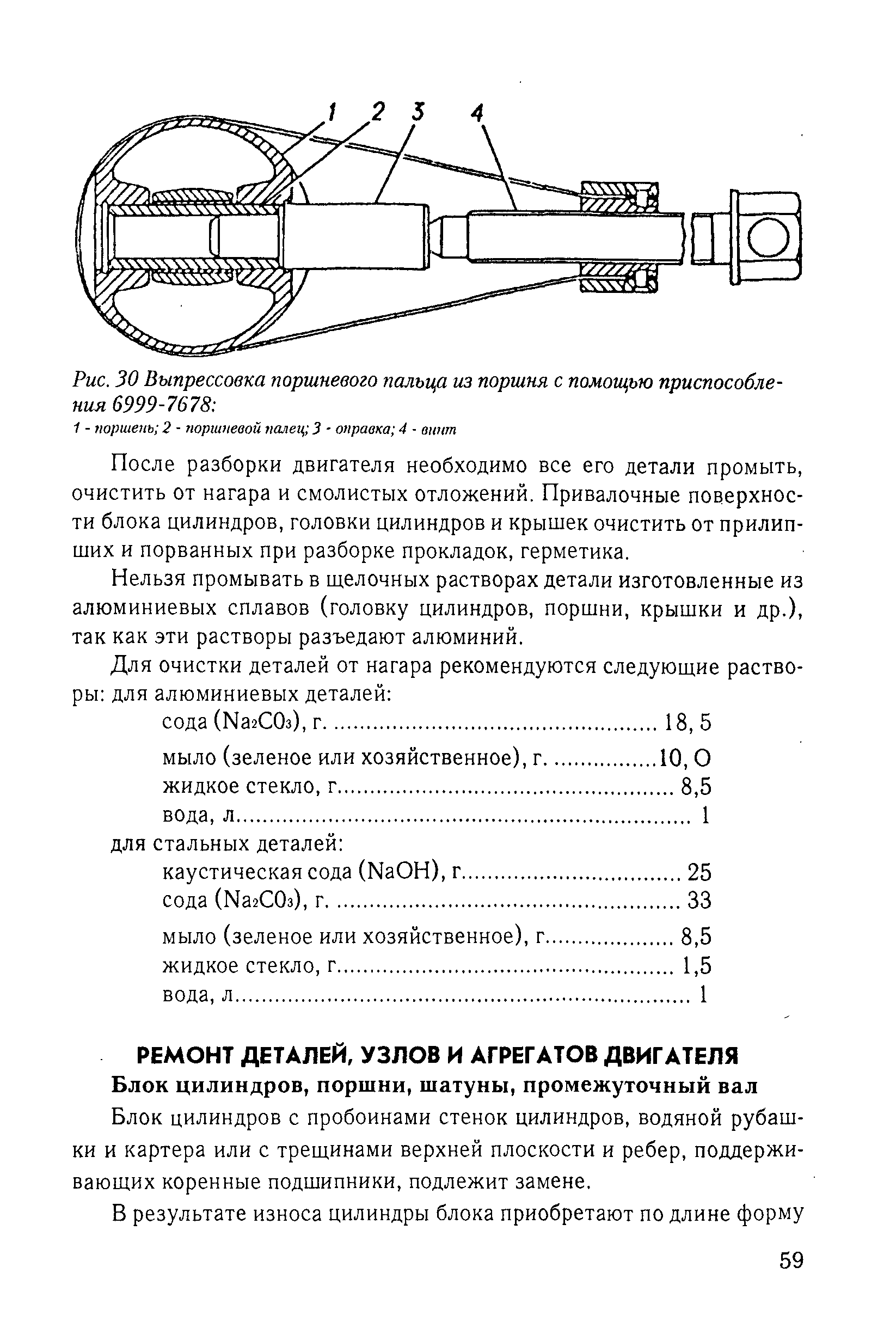 Блок цилиндров с пробоинами стенок цилиндров, водяной рубашки и картера или с трещинами верхней плоскости и ребер, поддерживающих коренные подшипники, подлежит замене.
