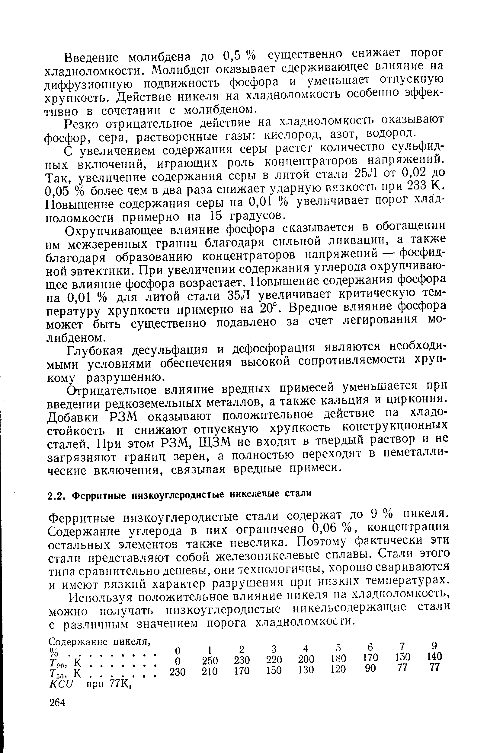 Ферритные низкоуглеродистые стали содержат до 9 % никеля. Содержание углерода в них ограничено 0,06 %, концентрация остальных элементов также невелика. Поэтому фактически эти стали представляют собой железоникелевые сплавы. Стали этого типа сравнительно дешевы, они технологичны, хорошо свариваются и имеют вязкий характер разрушения прн низких температурах.
