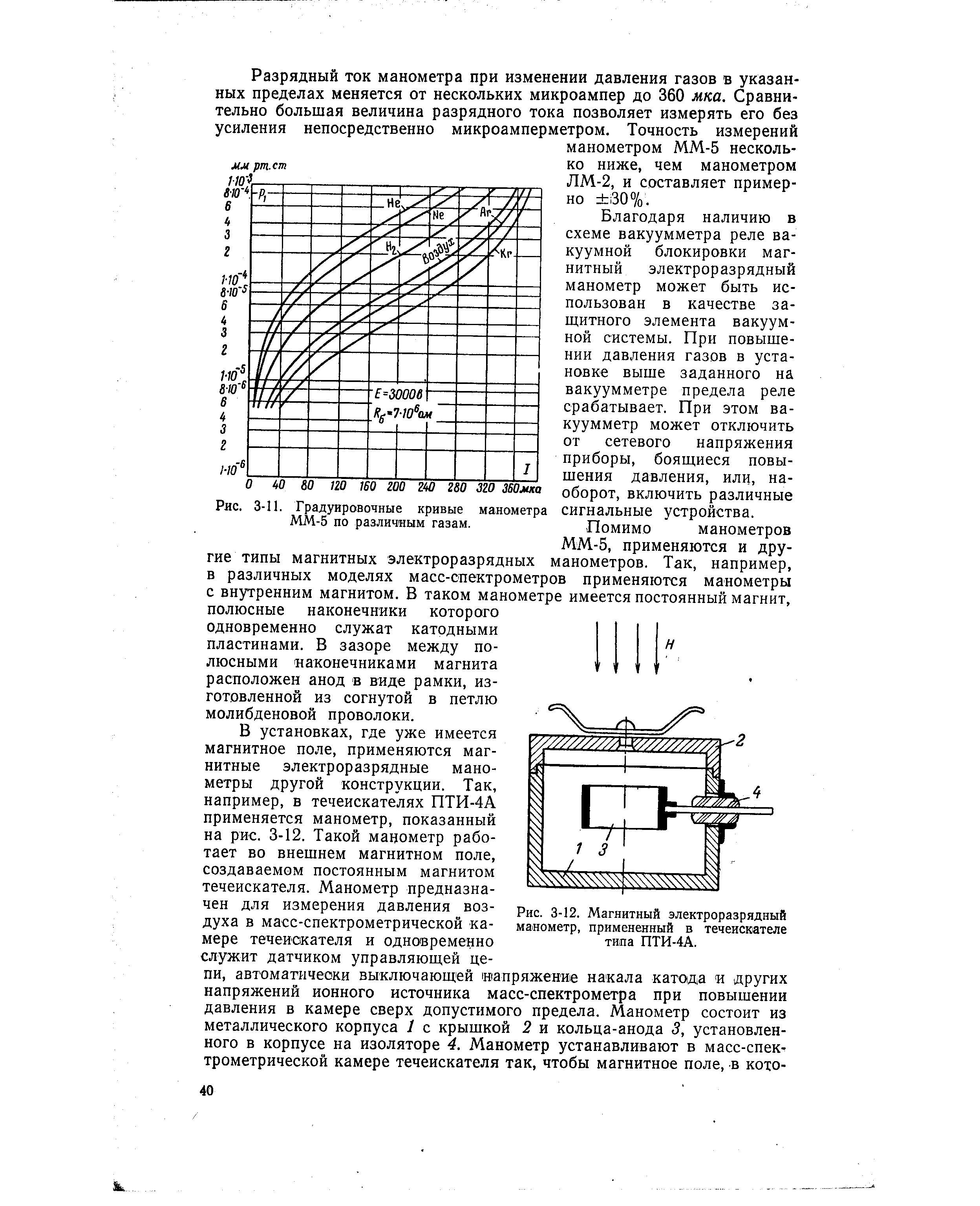 Рис. 3-12. Магнитный электроразрядный манометр, примененный в течеискателе типа ПТИ-4А.
