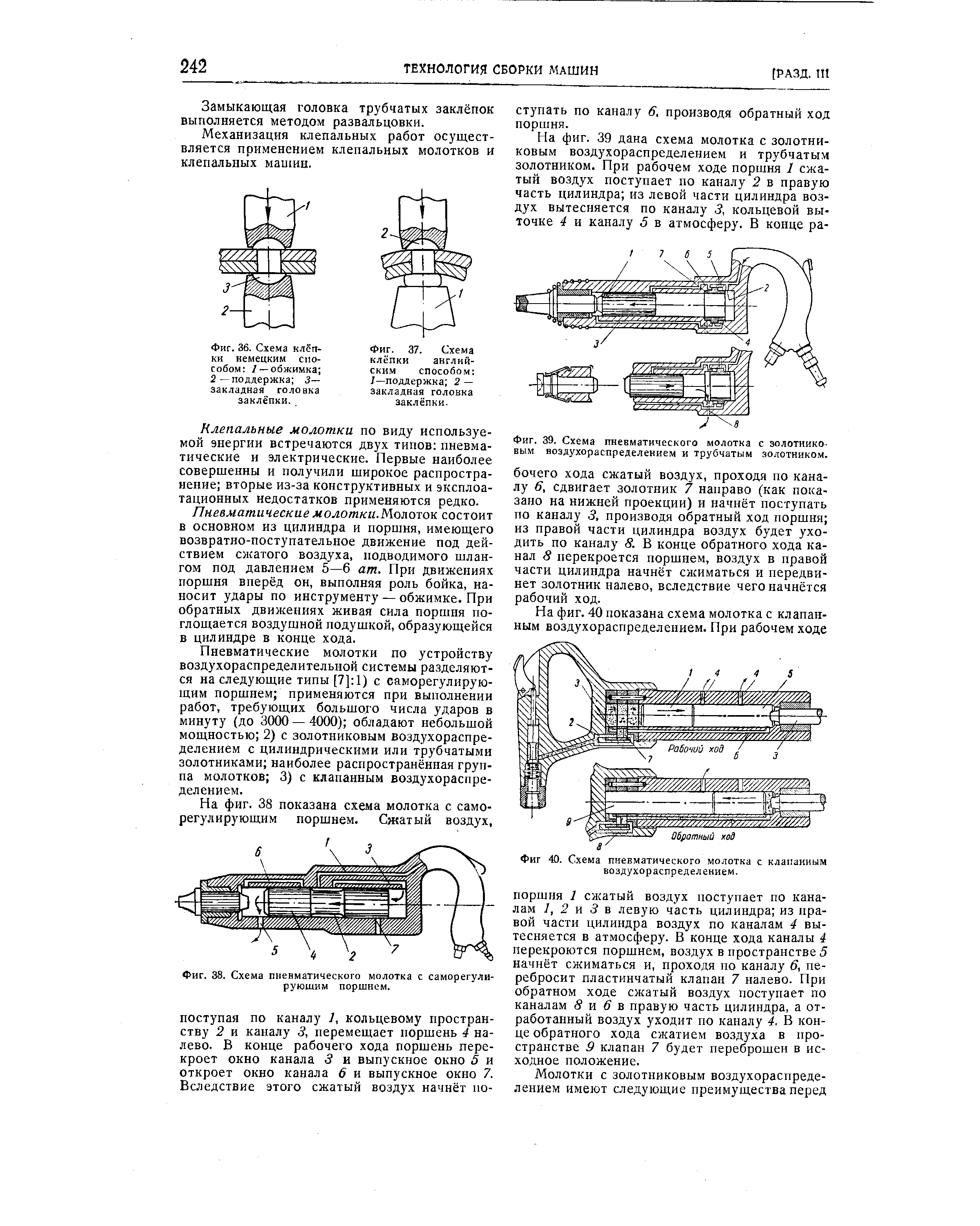 Фиг. 39. Схема пневматического молотка с золотниковым воздухораспределением и трубчатым золотником.
