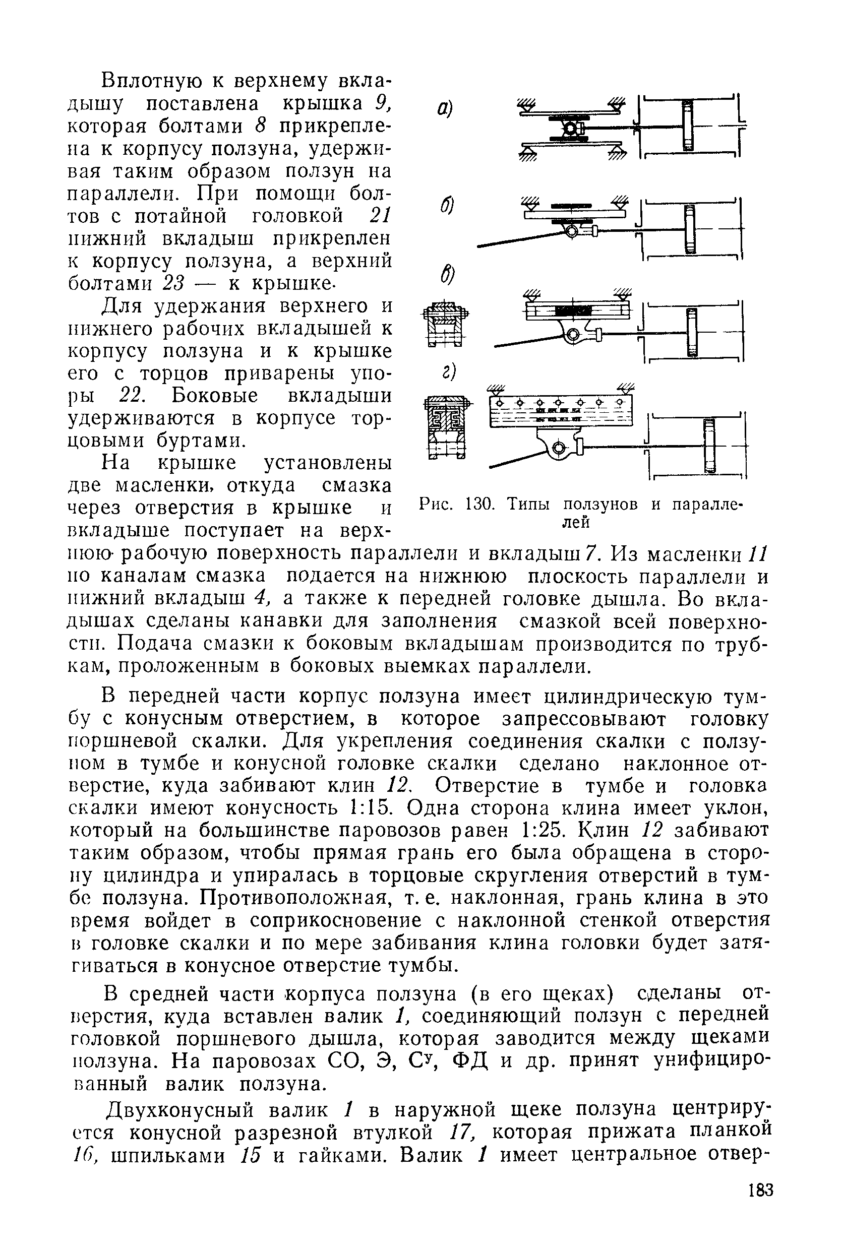 Рис. 130. Типы ползунов и параллелей
