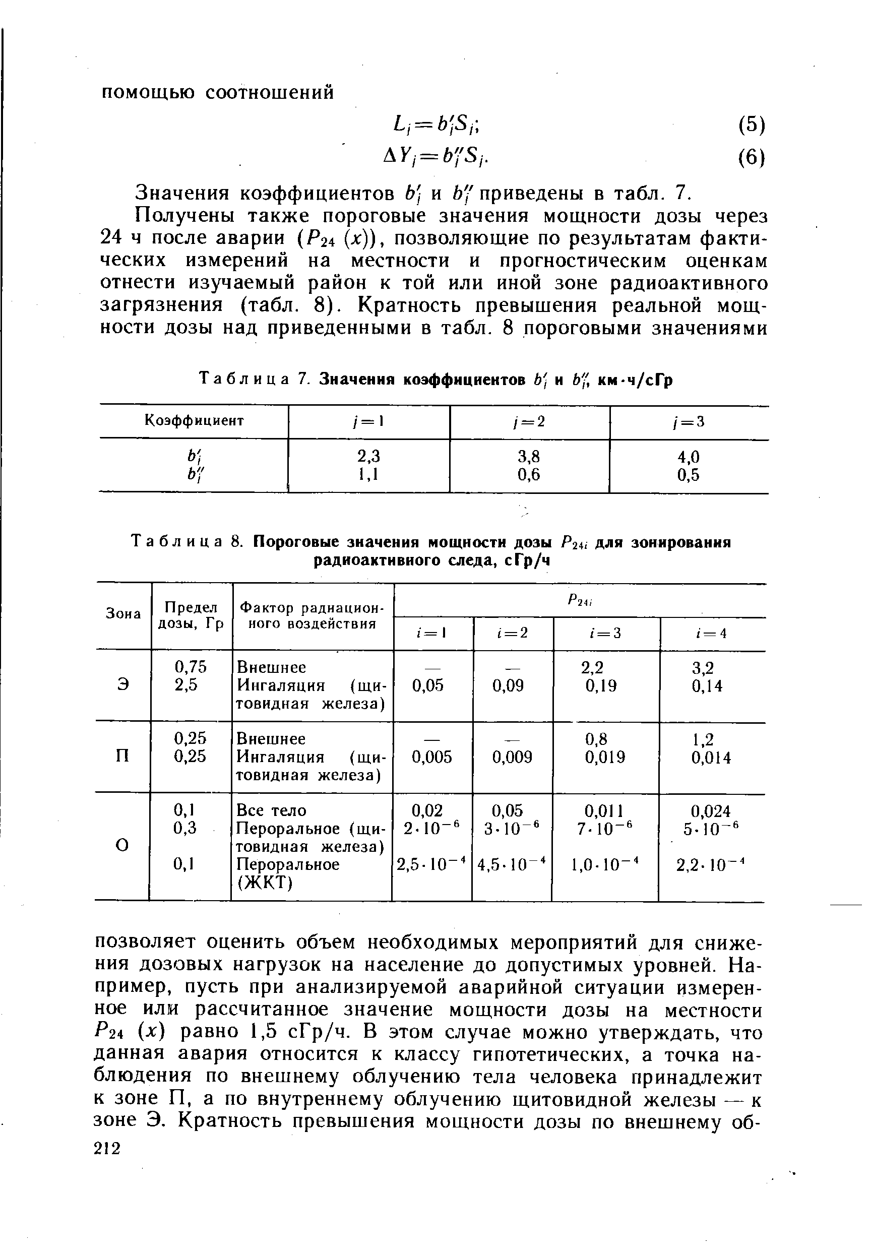 Таблица 8. Пороговые значения <a href="/info/169487">мощности дозы</a> для зонирования радиоактивного следа, сГр/ч
