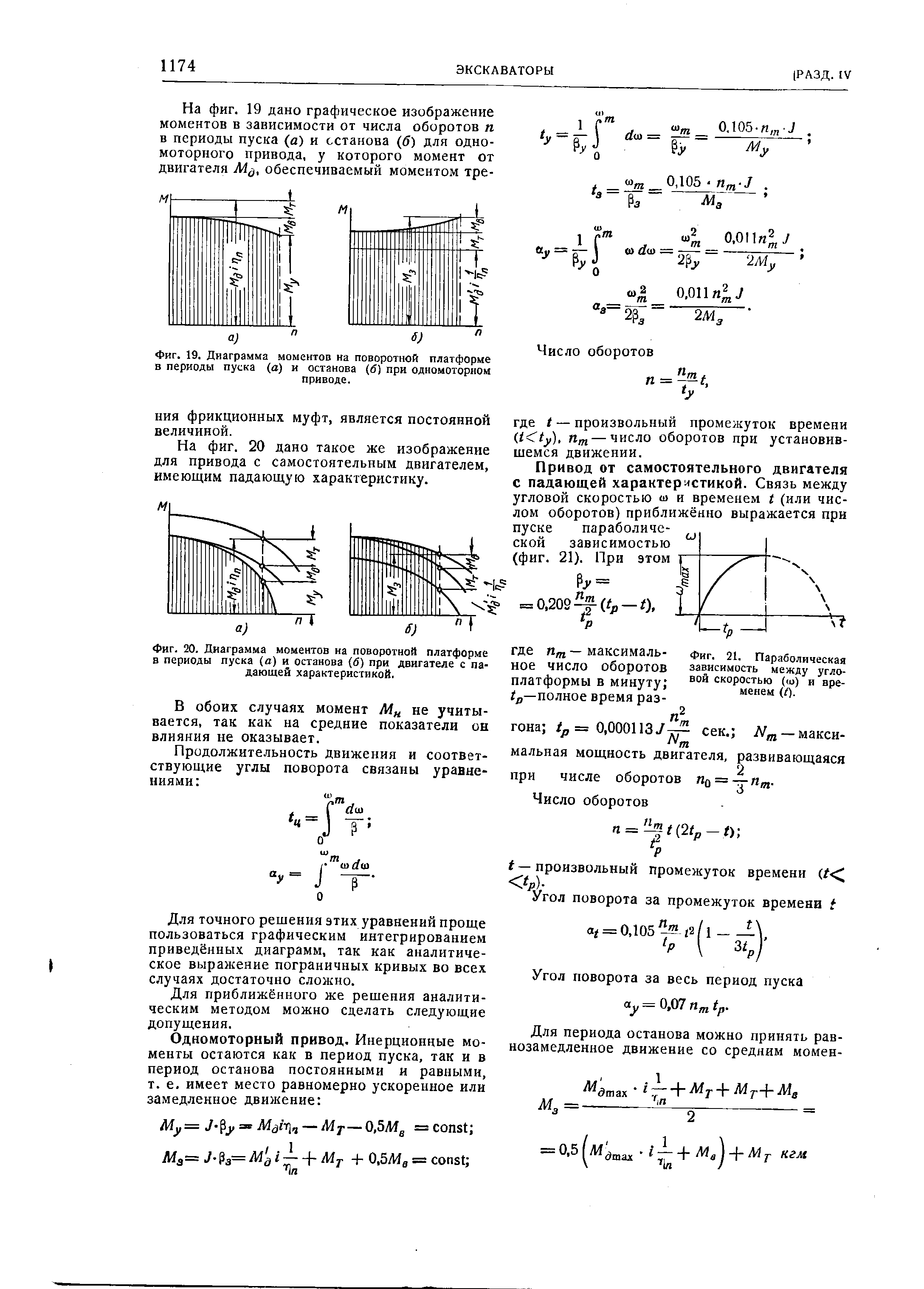 Фиг. 19. <a href="/info/387114">Диаграмма моментов</a> на <a href="/info/295558">поворотной платформе</a> в периоды пуска (а) и останова (б) при одномоторном приводе.
