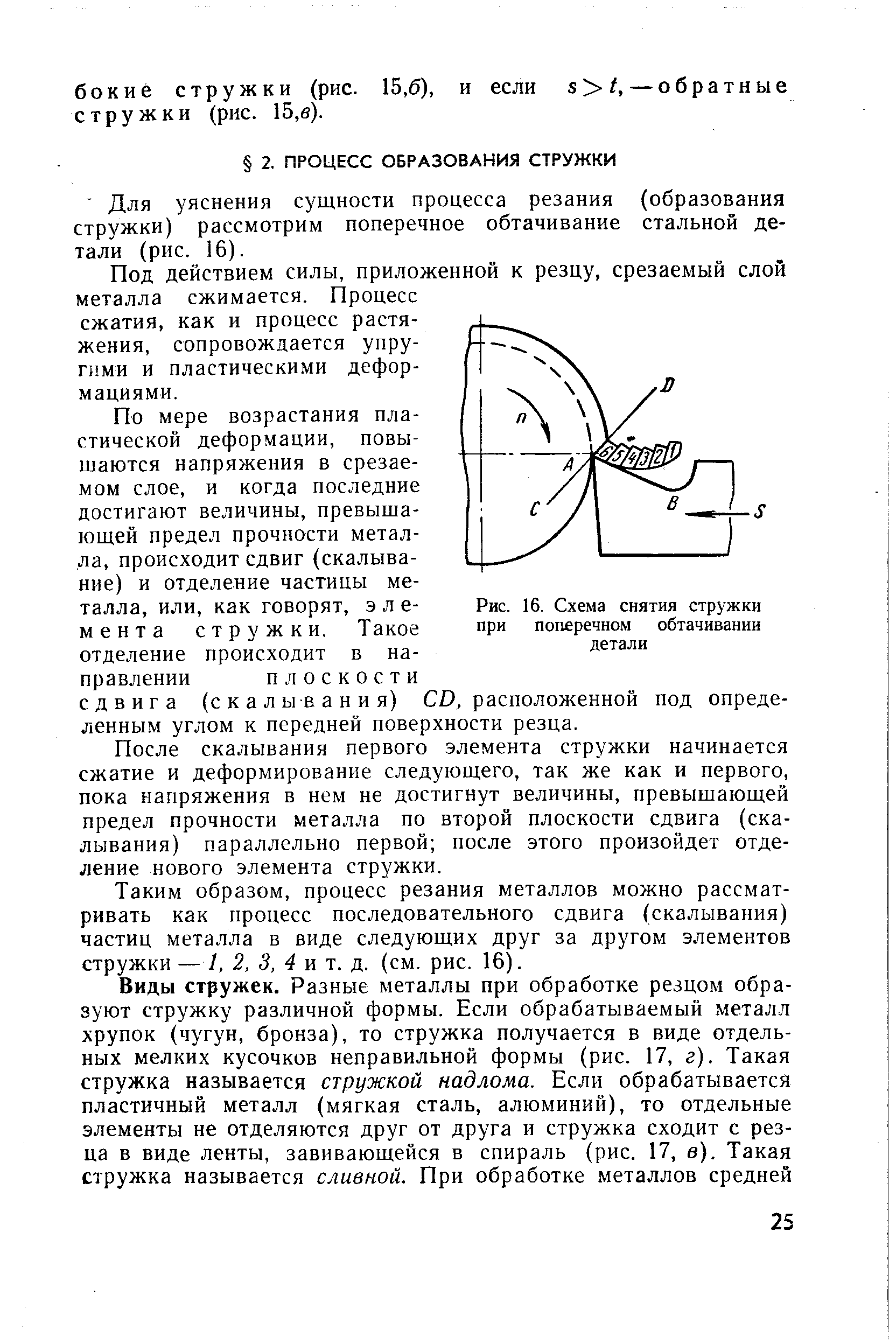 Под действием силы, приложенной к резцу, срезаемый слой металла сжимается. Процесс сжатия, как и процесс растяжения, сопровождается упругими и пластическими деформациями.
