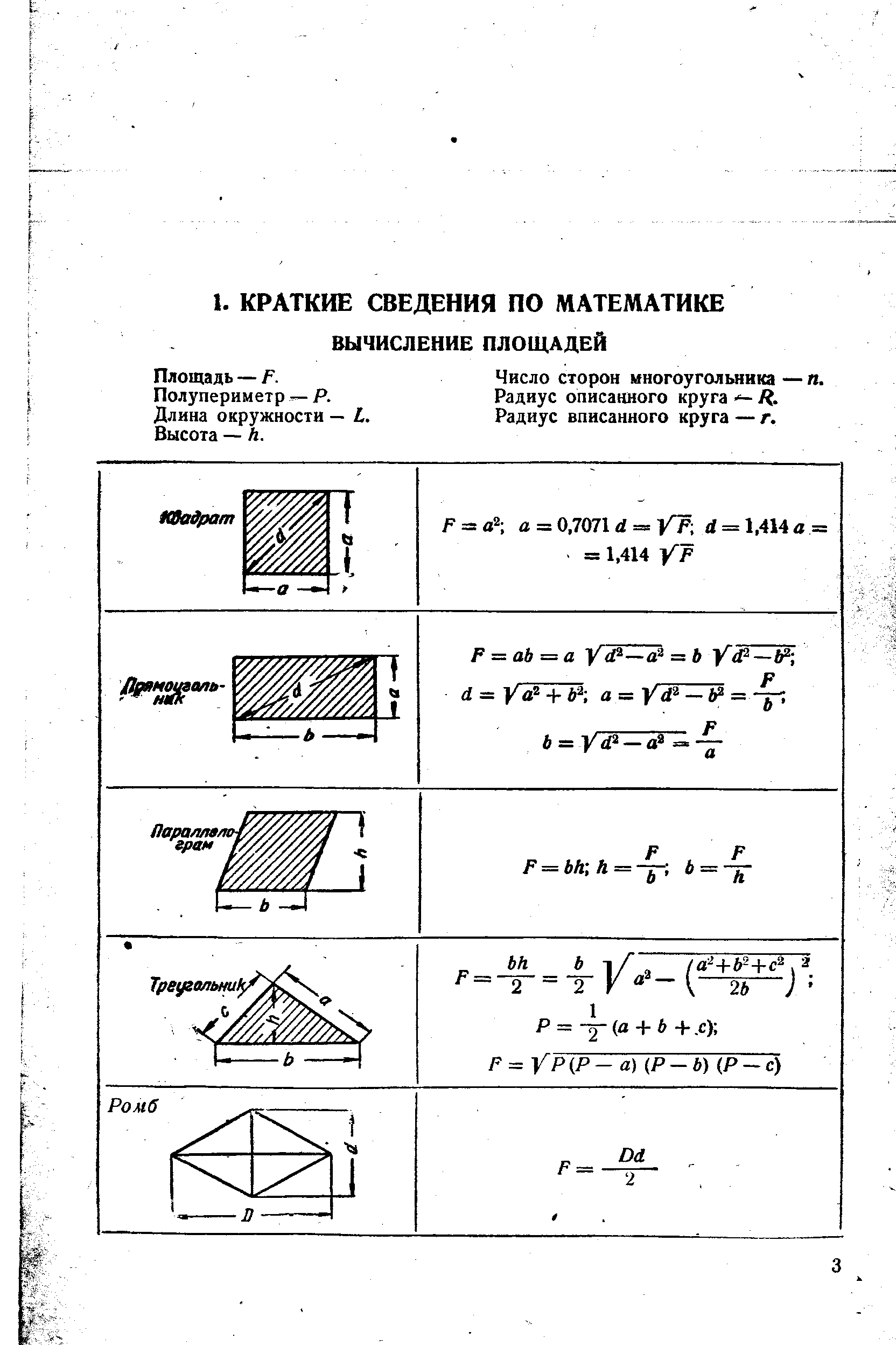 Полупериметр Р. Длина окружности — . Высота — Л.

