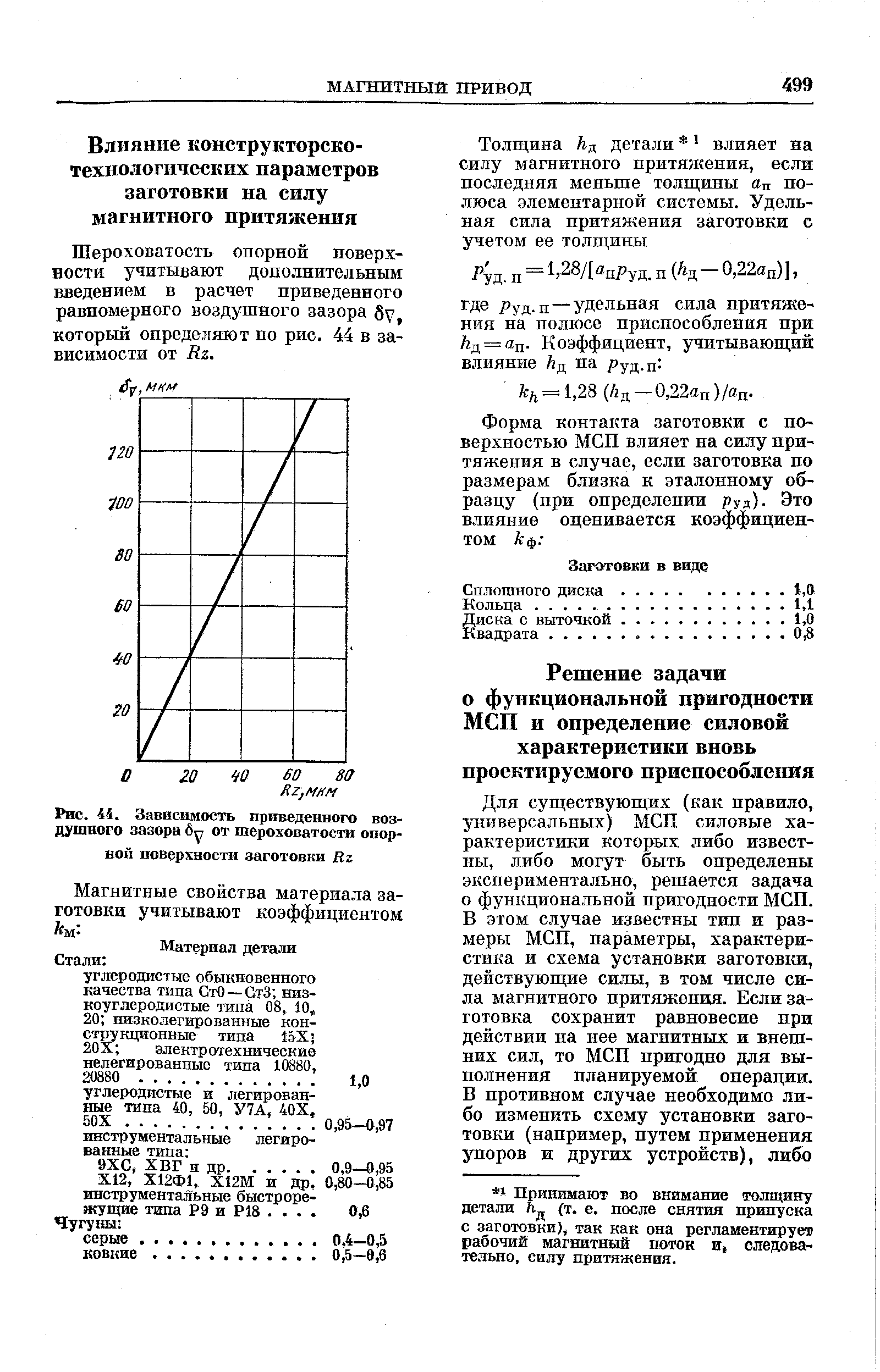 Принимают во внимание толщину детали (т. е. после снятия припуска с заготовки), так как она регламентирует рабочий магнитный поток и, следовательно, силу притяжения.

