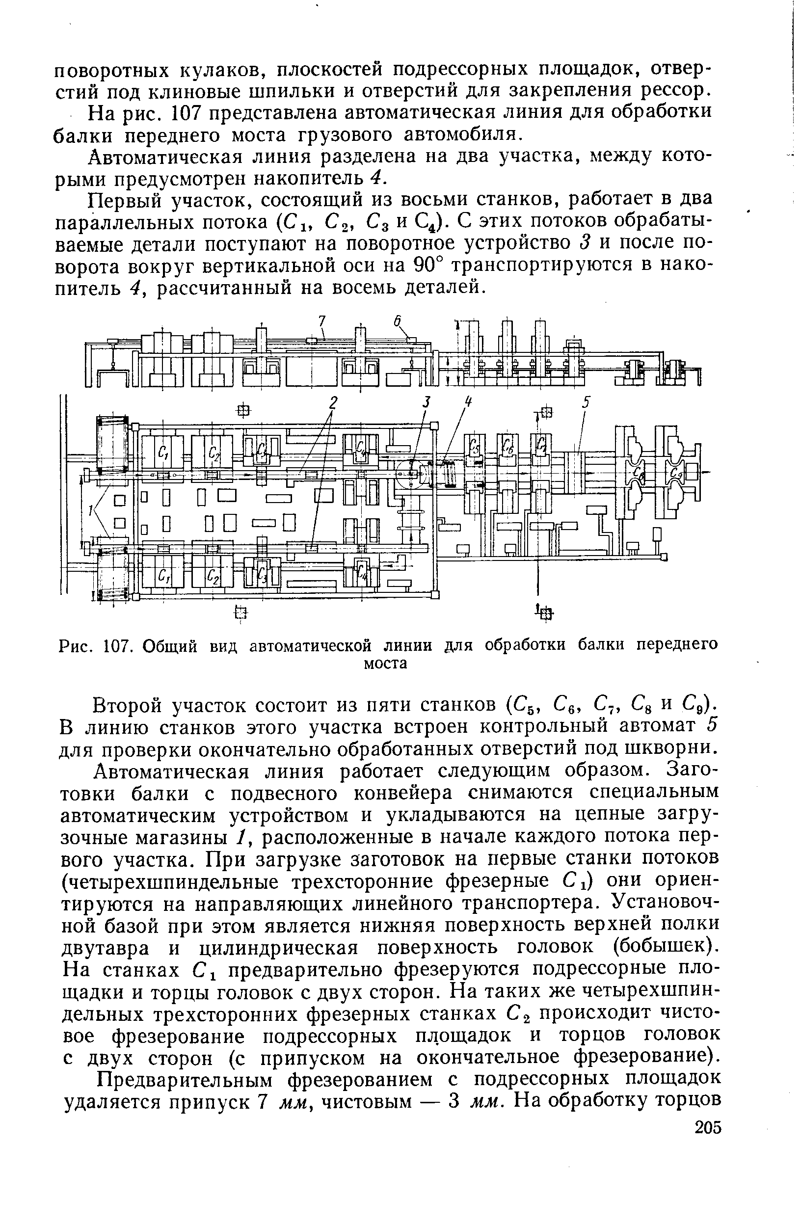 Рис. 107. Общий вид <a href="/info/1902">автоматической линии</a> для обработки балки переднего
