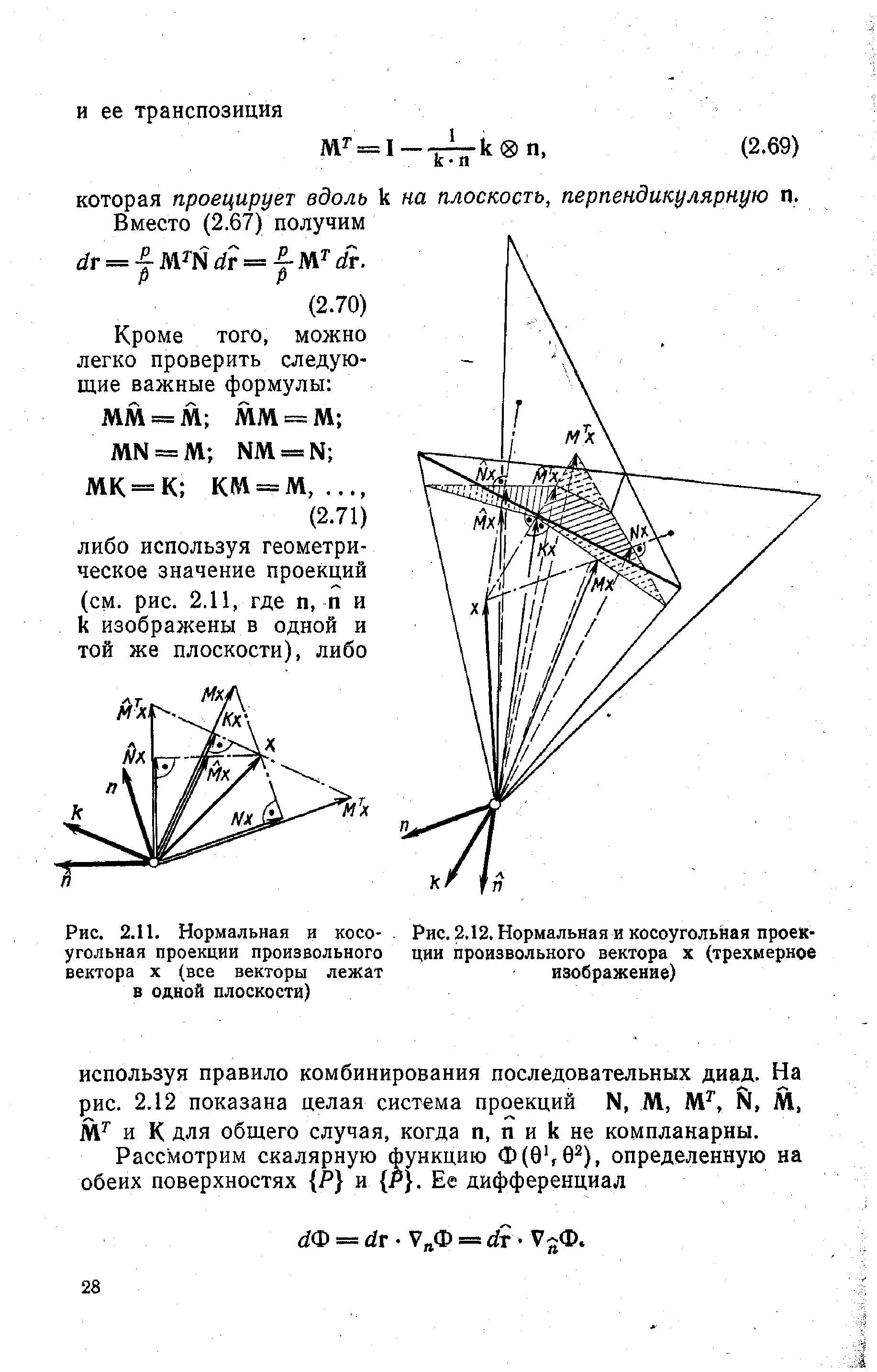 Рис. 2.12. Нормальная и <a href="/info/405326">косоугольная проекции</a> произвольного вектора х (трехмерное изображение)
