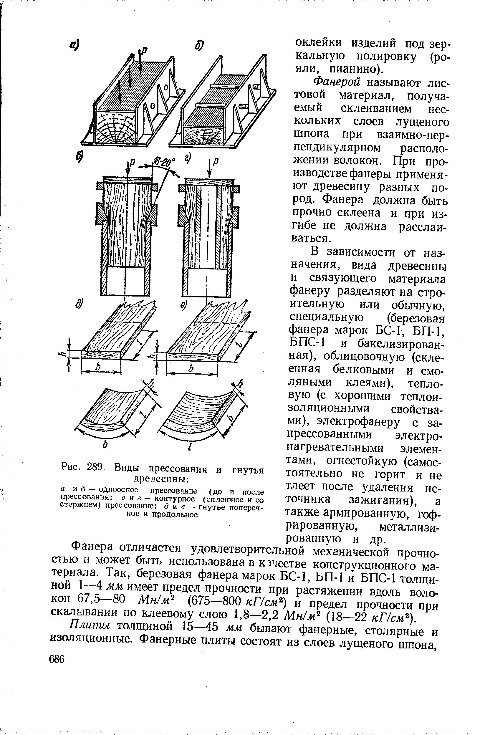 Рис. 289. Виды прессования и гнутья древесины 
