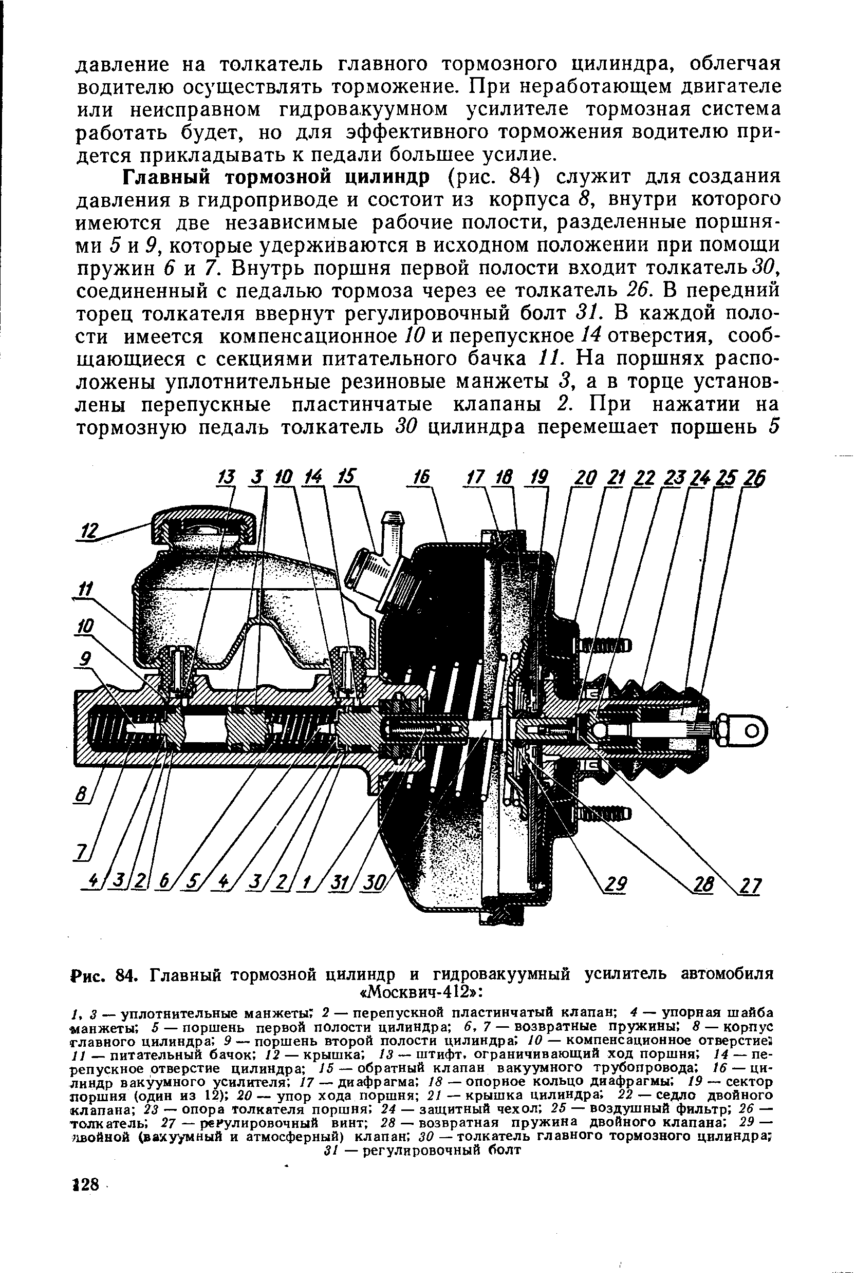 Схема главный тормозной цилиндр москвич 412