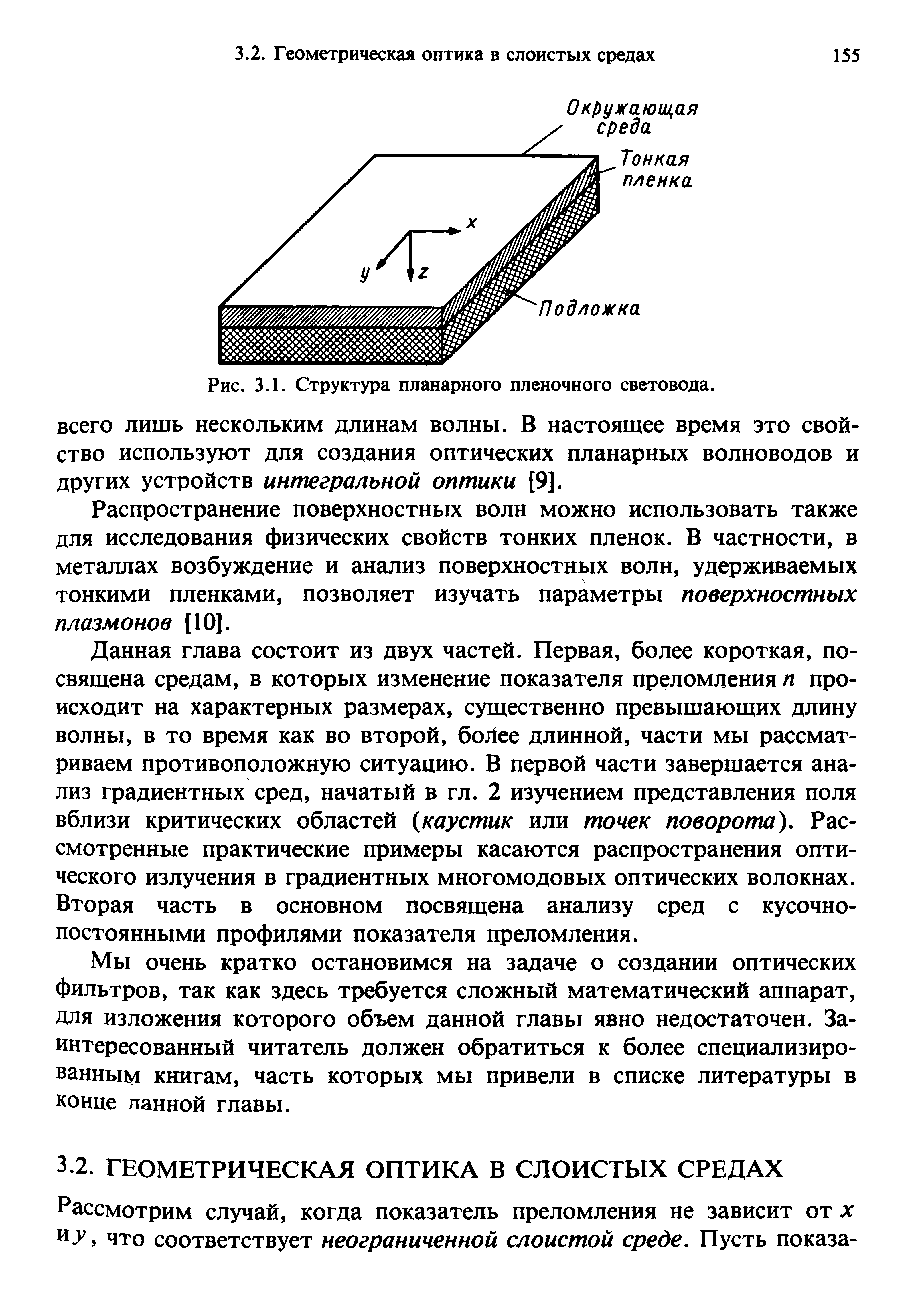 Рис. 3.1. Структура планарного пленочного световода.
