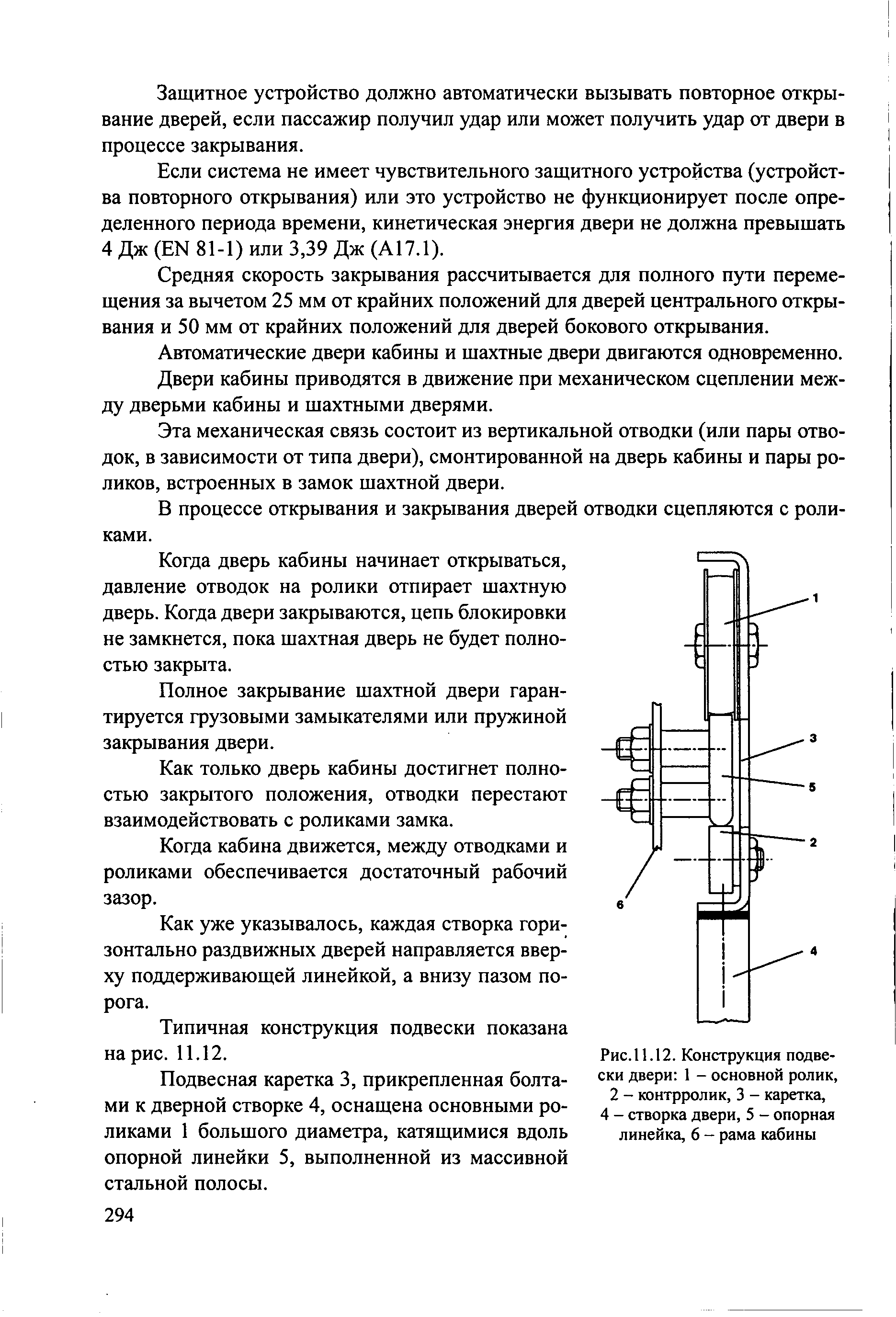 Рис.11.12. Конструкция подвески двери 1 - основной ролик, 2 - контрролик, 3 - каретка,
