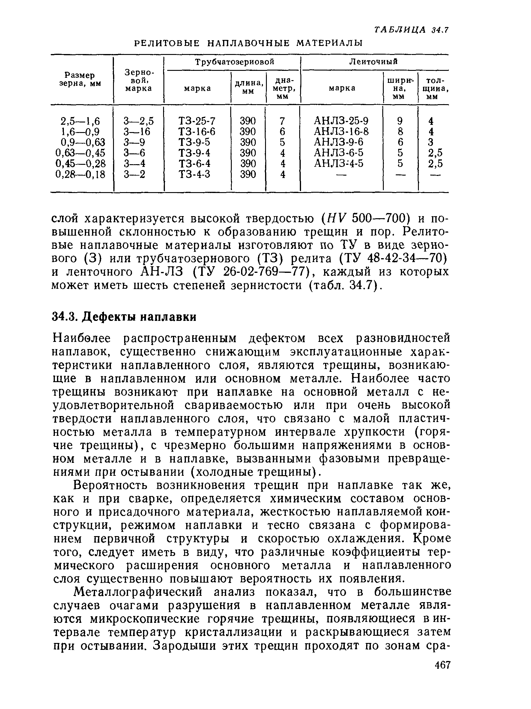 Наибвлее распространенным дефектом всех разновидностей наплавок, существенно снижающим эксплуатационные характеристики наплавленного слоя, являются трещины, возникающие в наплавленном или основном металле. Наиболее часто трещины возникают при наплавке на основной металл с неудовлетворительной свариваемостью или при очень высокой твердости наплавленного слоя, что связано с малой пластичностью металла в температурном интервале хрупкости (горячие трещины), с чрезмерно большими напряжениями в основном металле и в наплавке, вызванными фазовыми превращениями при остывании (холодные трещины).
