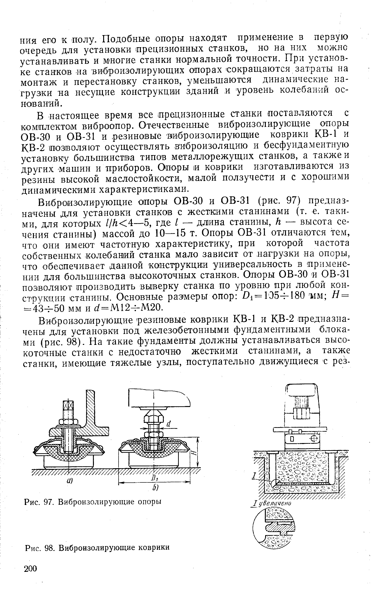 Виды виброопор для станков таблица