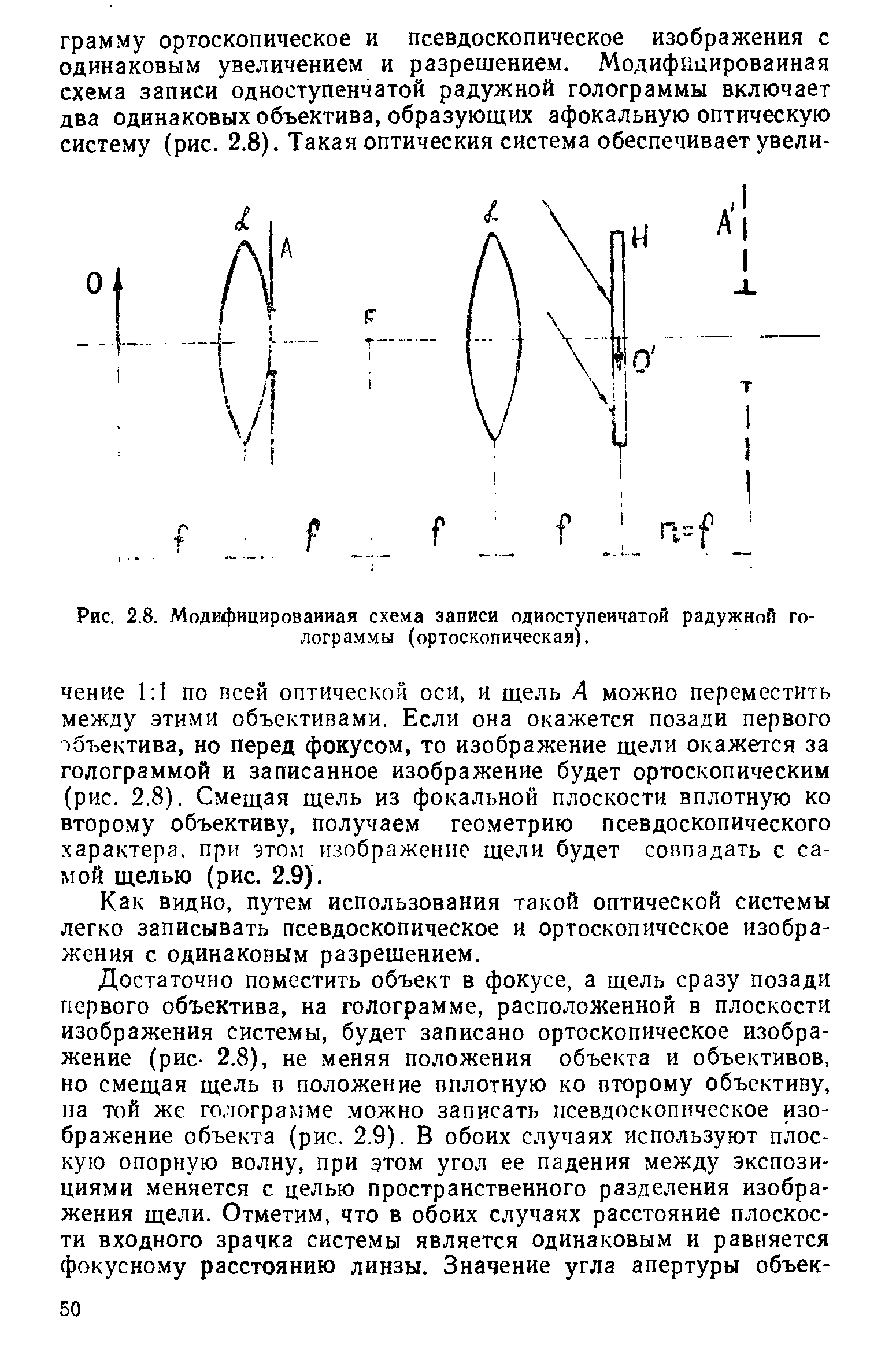 Рис. 2.8. Модифицированная схема записи одноступенчатой радужной голограммы (ортоскопическая).
