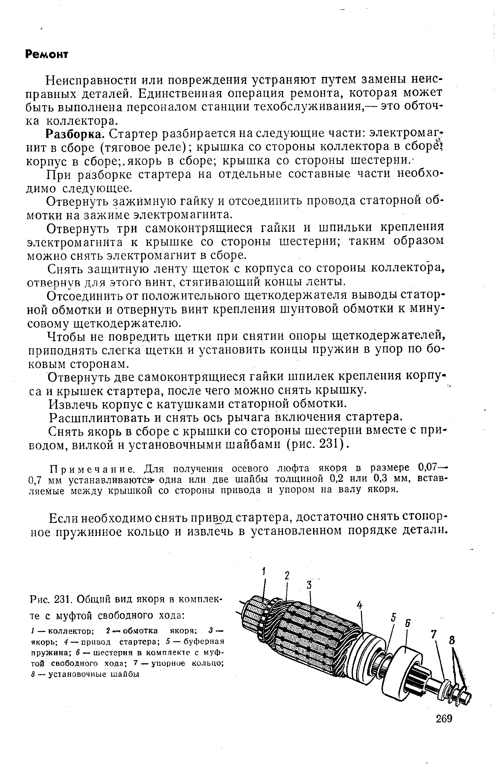 Рис. 231. Обш,ий вид якоря в комплекте с муфтой свободного хода 
